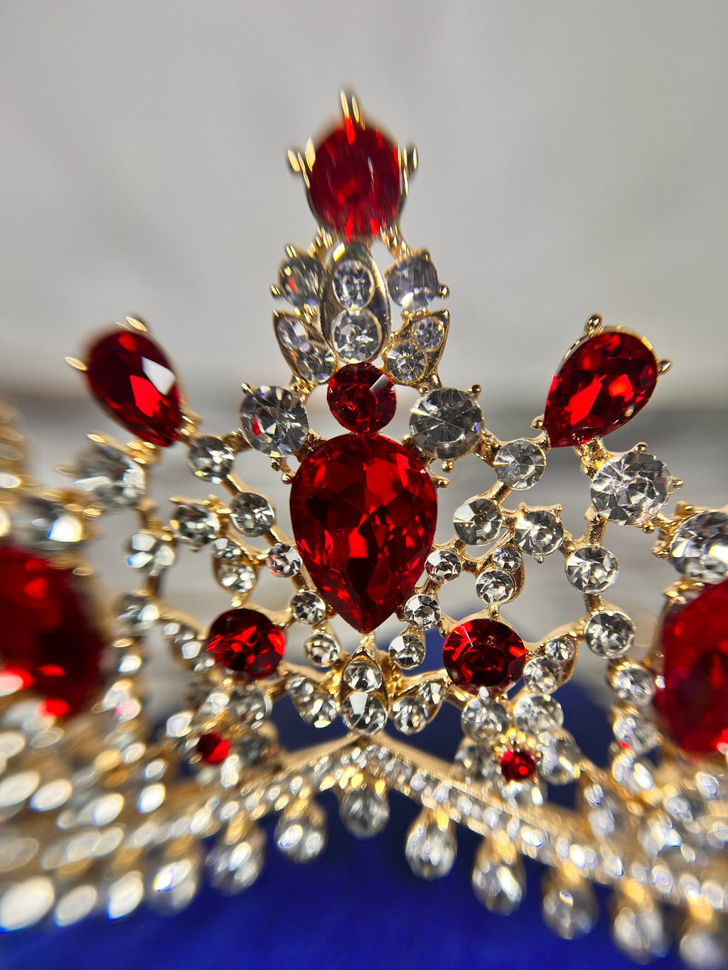 HappyJewelryWorld Luxury Bridal Red Tiara Ruby Crystal Gold Crown