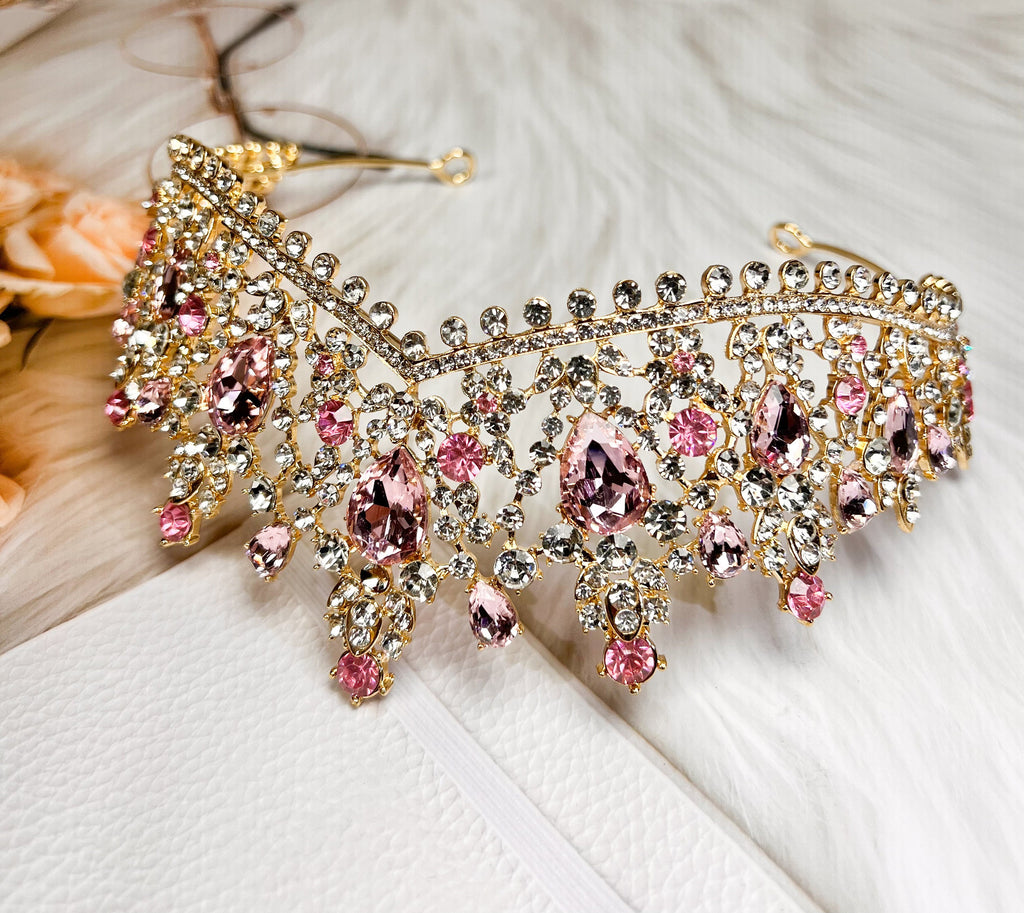 HappyJewelryWorld Princess Pink Crystal Tiara Crown Pink