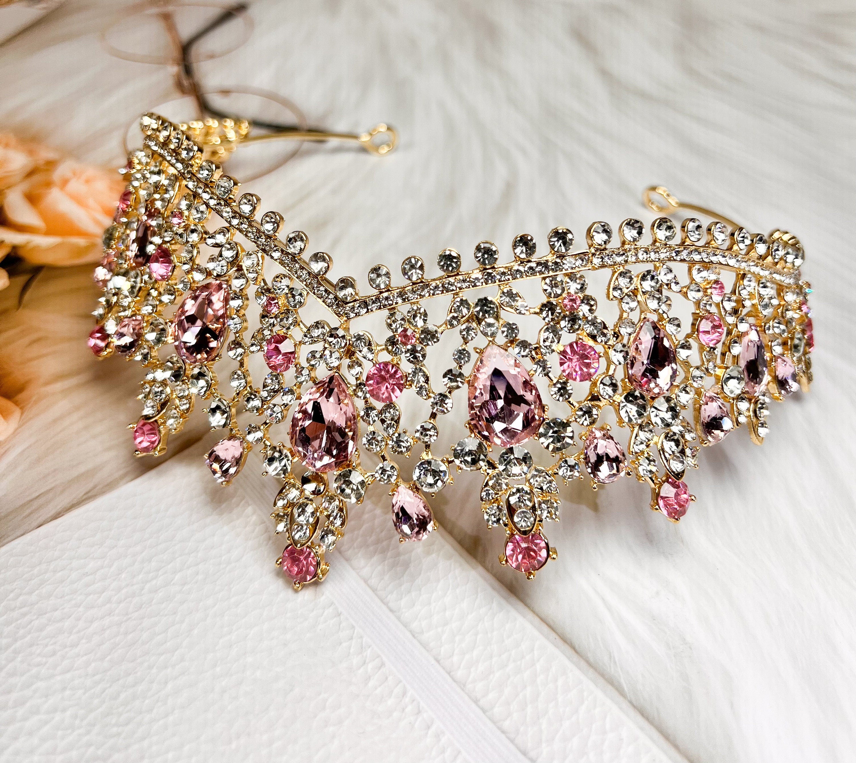 HappyJewelryWorld Princess Pink Crystal Tiara Crown Pink
