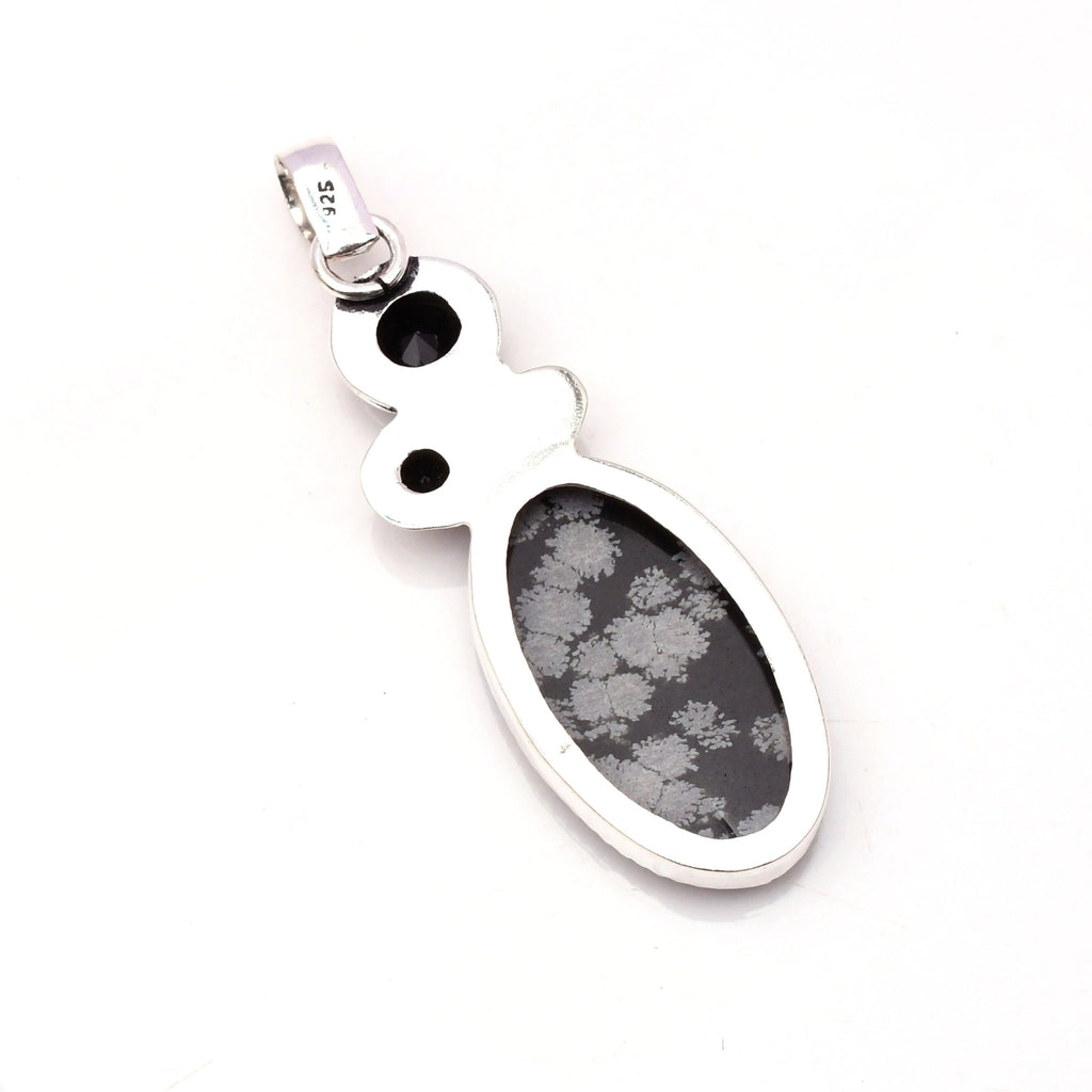 EkkJewels Snowflake Obsidian 925 Sterling Silver Pendant Necklace