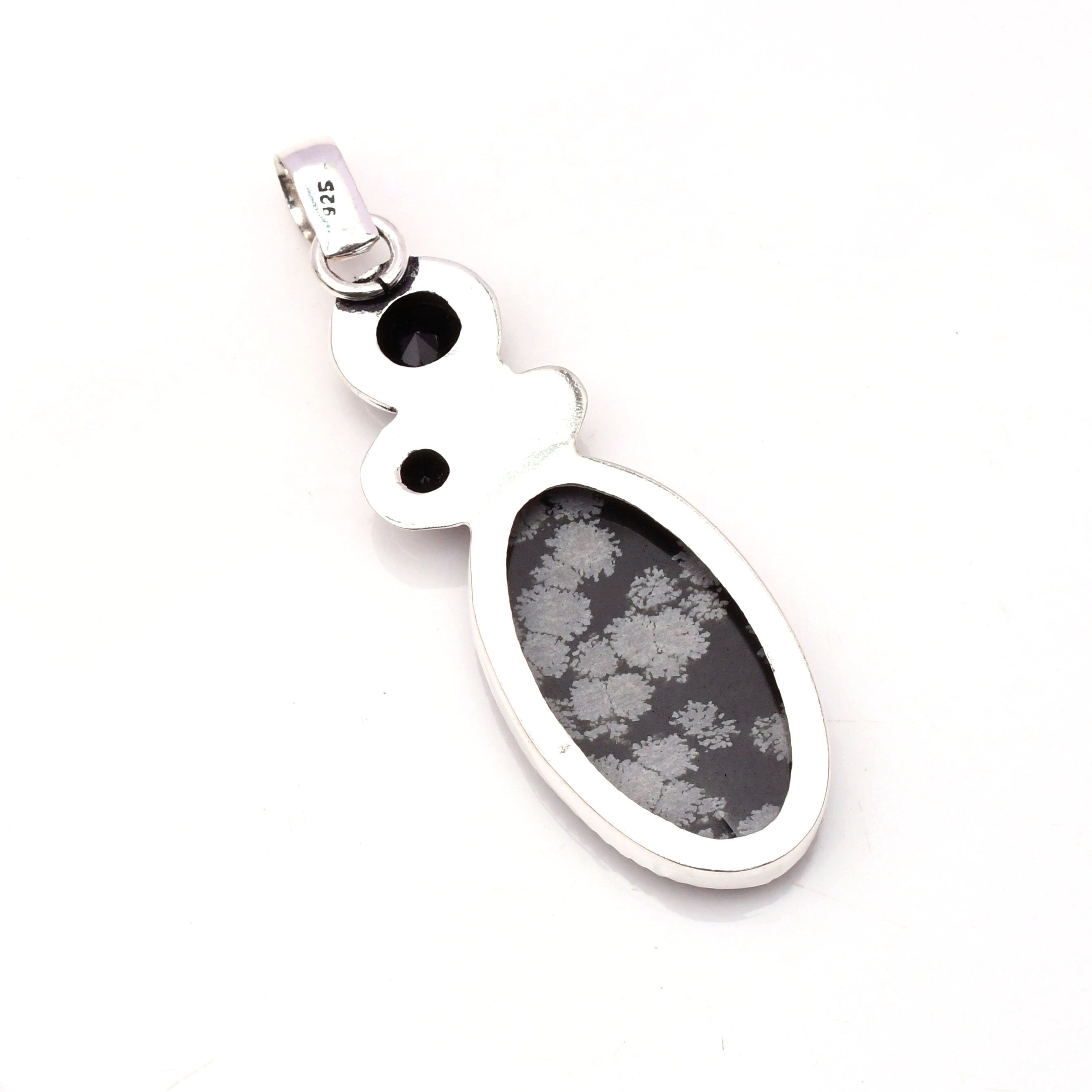 EkkJewels Snowflake Obsidian 925 Sterling Silver Pendant Necklace