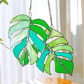 RainLine Monstera Leaves Stained Glass Suncatcher Iridescent Window Hanging Decor