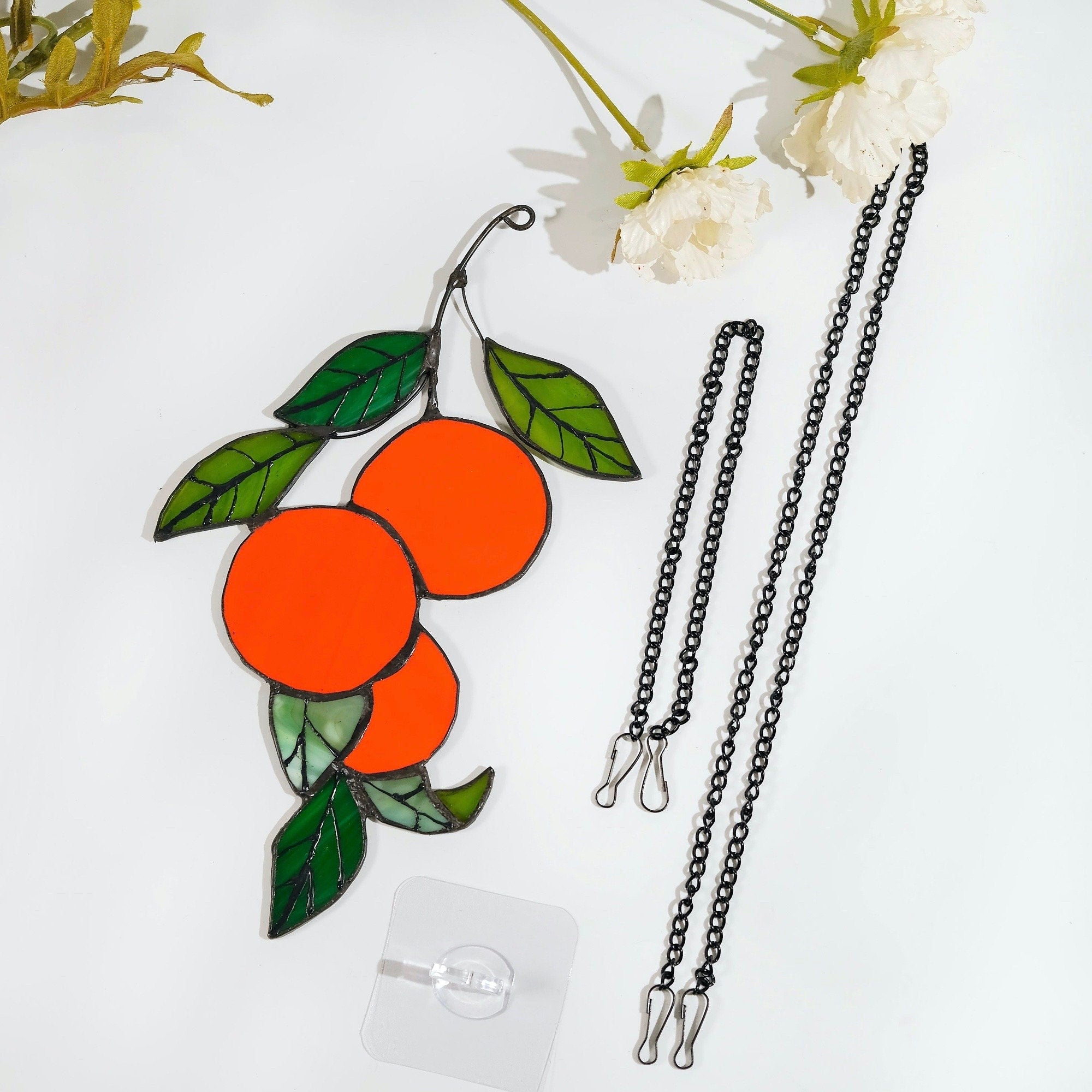 RainLine Orange Branch Stained Glass Sun Catcher 9.44in Hanging Suncatcher