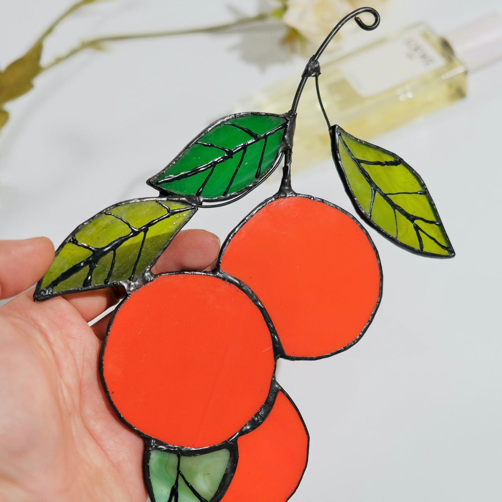 RainLine Orange Branch Stained Glass Sun Catcher 9.44in Hanging Suncatcher