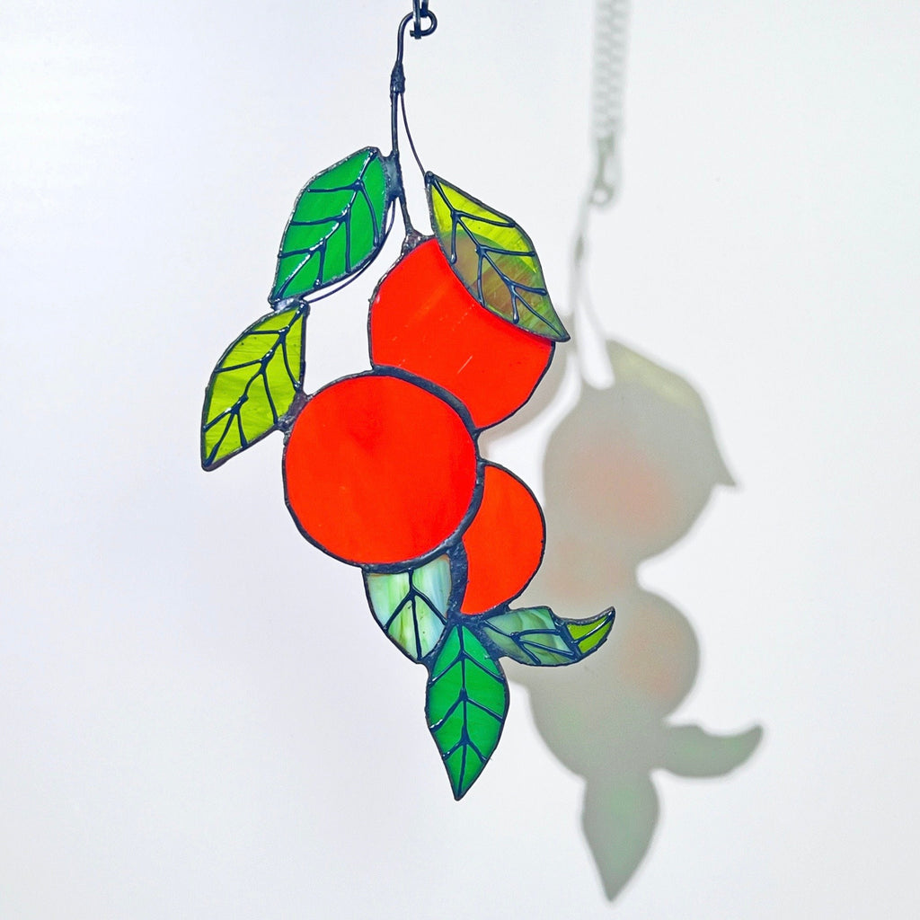 RainLine Orange Branch Stained Glass Sun Catcher 9.44in Hanging Suncatcher