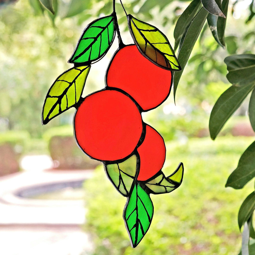 RainLine Orange Branch Stained Glass Sun Catcher 9.44in Hanging Suncatcher