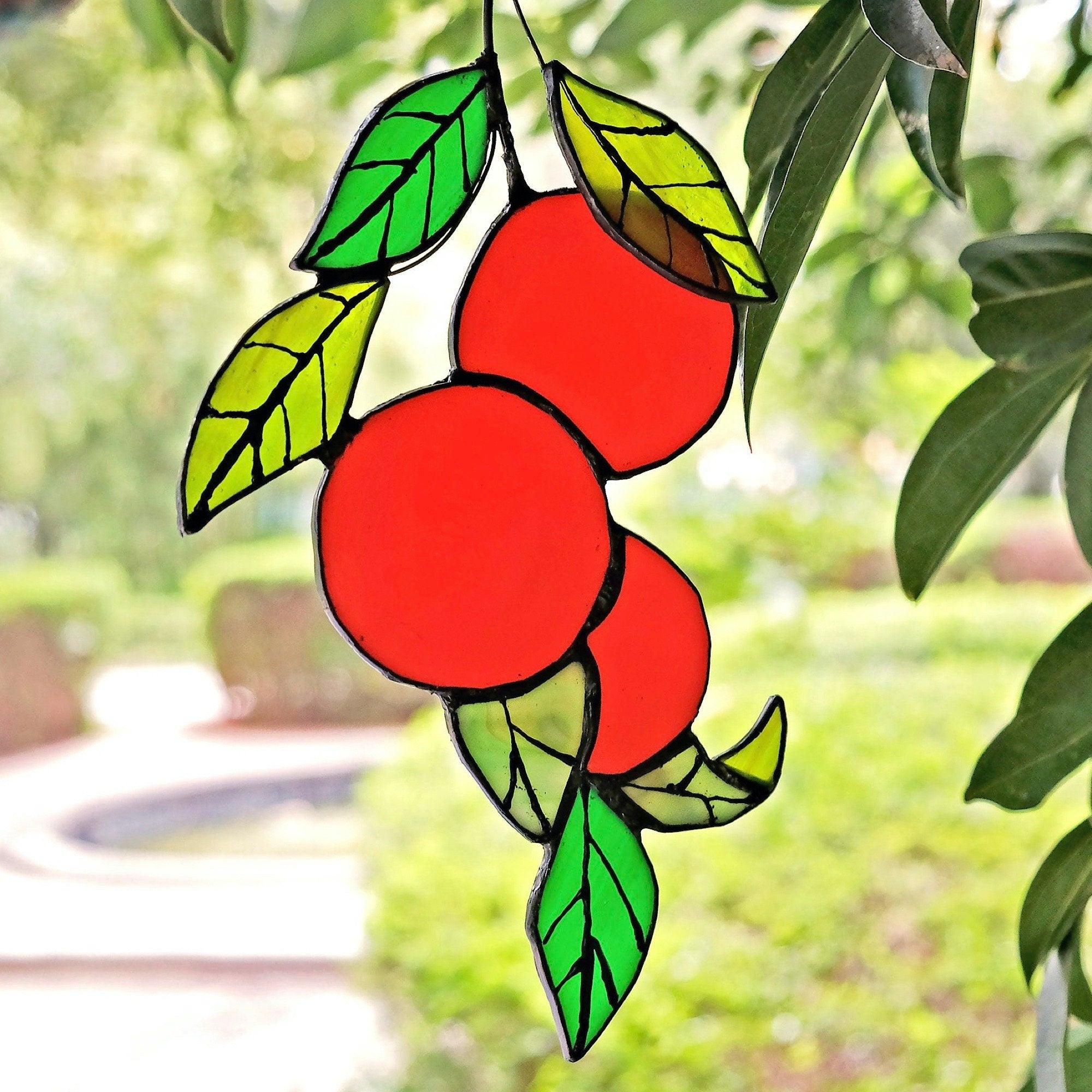 RainLine Orange Branch Stained Glass Sun Catcher 9.44in Hanging Suncatcher