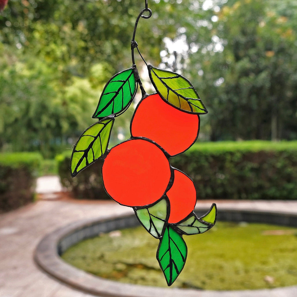 RainLine Orange Branch Stained Glass Sun Catcher 9.44in Hanging Suncatcher