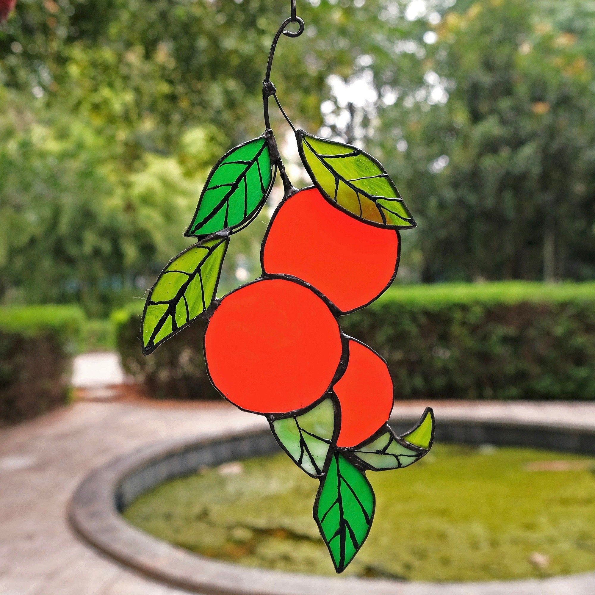 RainLine Orange Branch Stained Glass Sun Catcher 9.44in Hanging Suncatcher