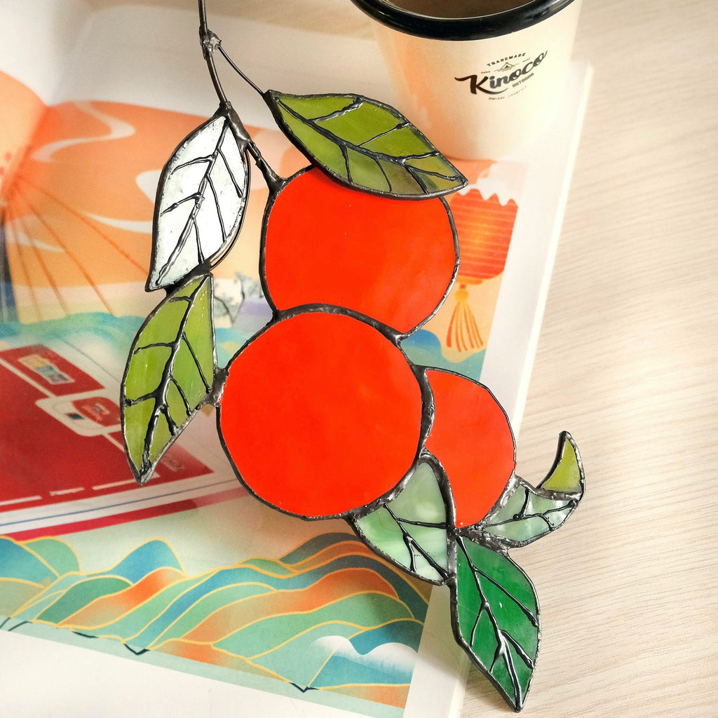 RainLine Orange Branch Stained Glass Sun Catcher 9.44in Hanging Suncatcher