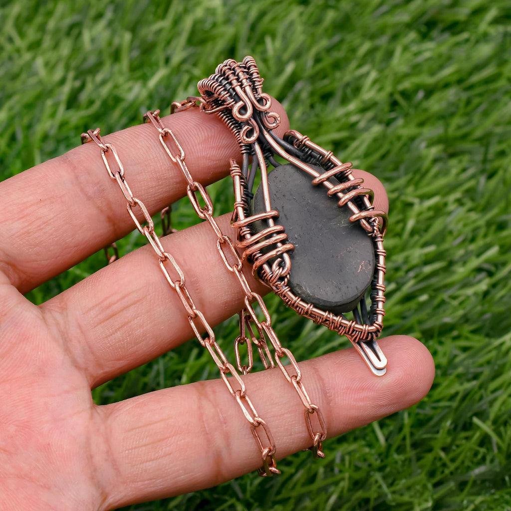 EkkJewels Handmade Rough Black Tourmaline Pendant Copper Wire Wrapped Necklace