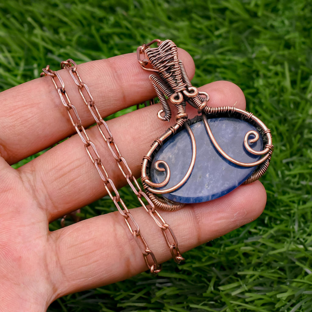 Handmade Sodalite Pendant Necklace: Copper Wire Wrapped Gemstone Jewelry