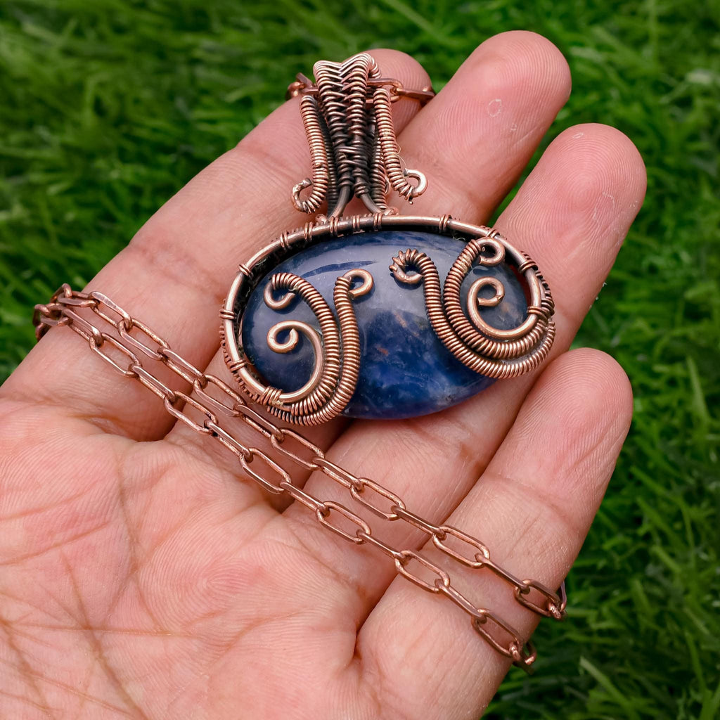 Handmade Sodalite Pendant Necklace: Copper Wire Wrapped Gemstone Jewelry