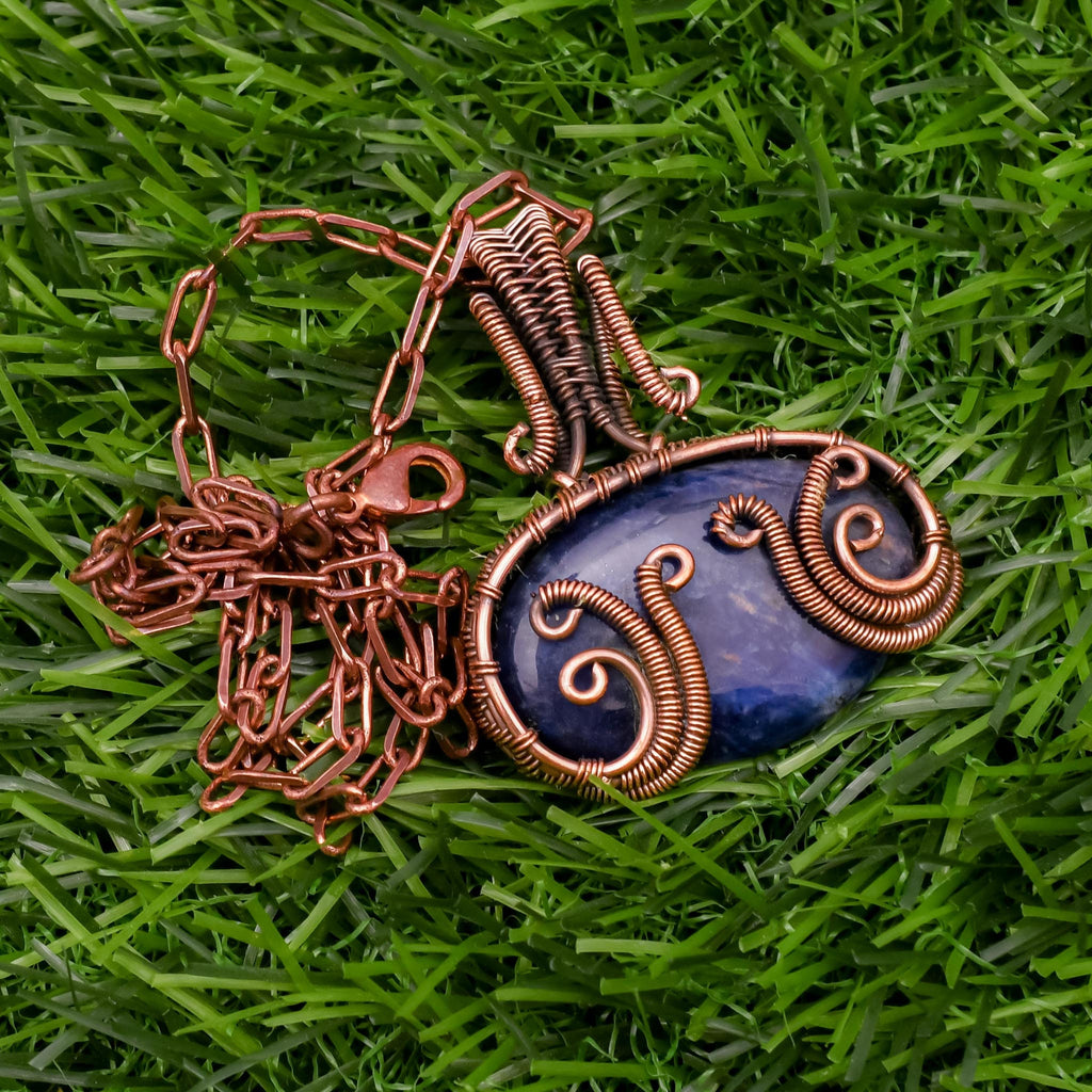 Handmade Sodalite Pendant Necklace: Copper Wire Wrapped Gemstone Jewelry