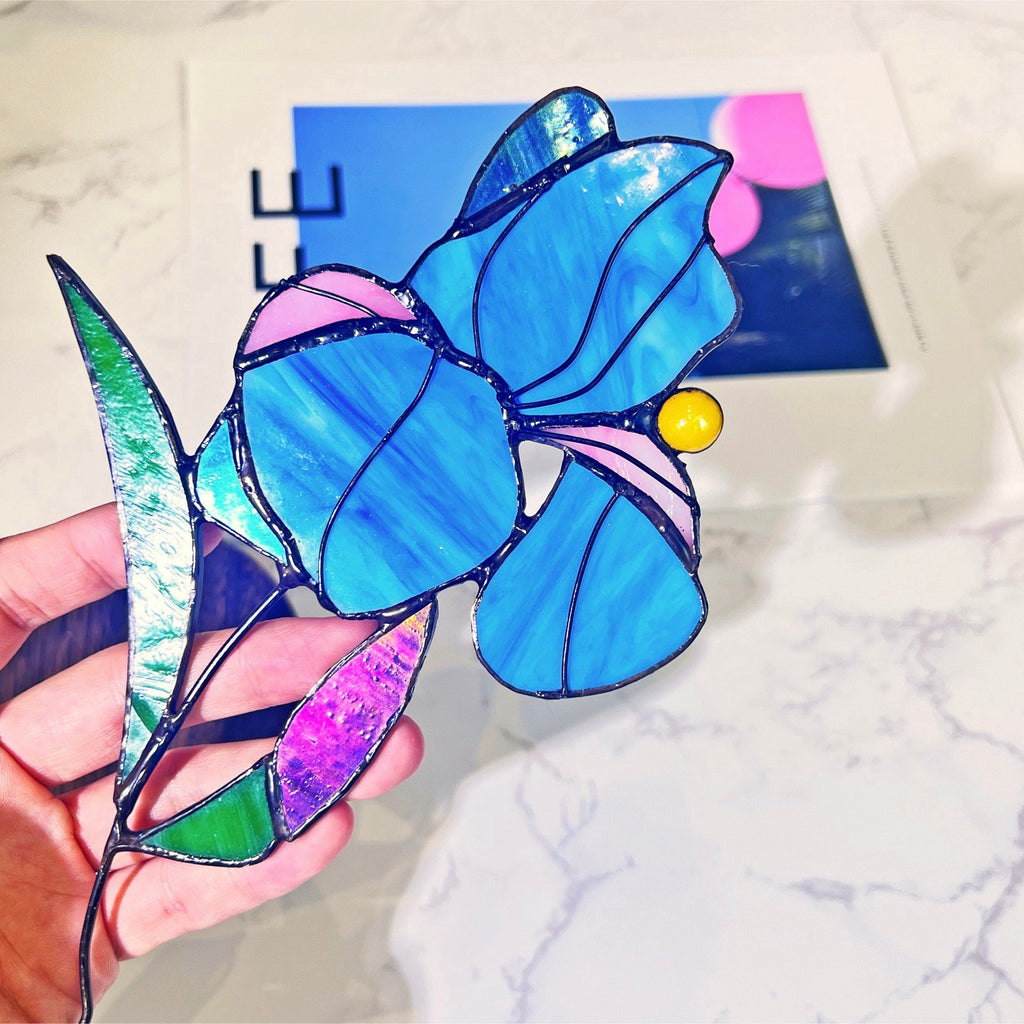RainLine Iris Stained Glass Suncatcher Art Object 14.2in
