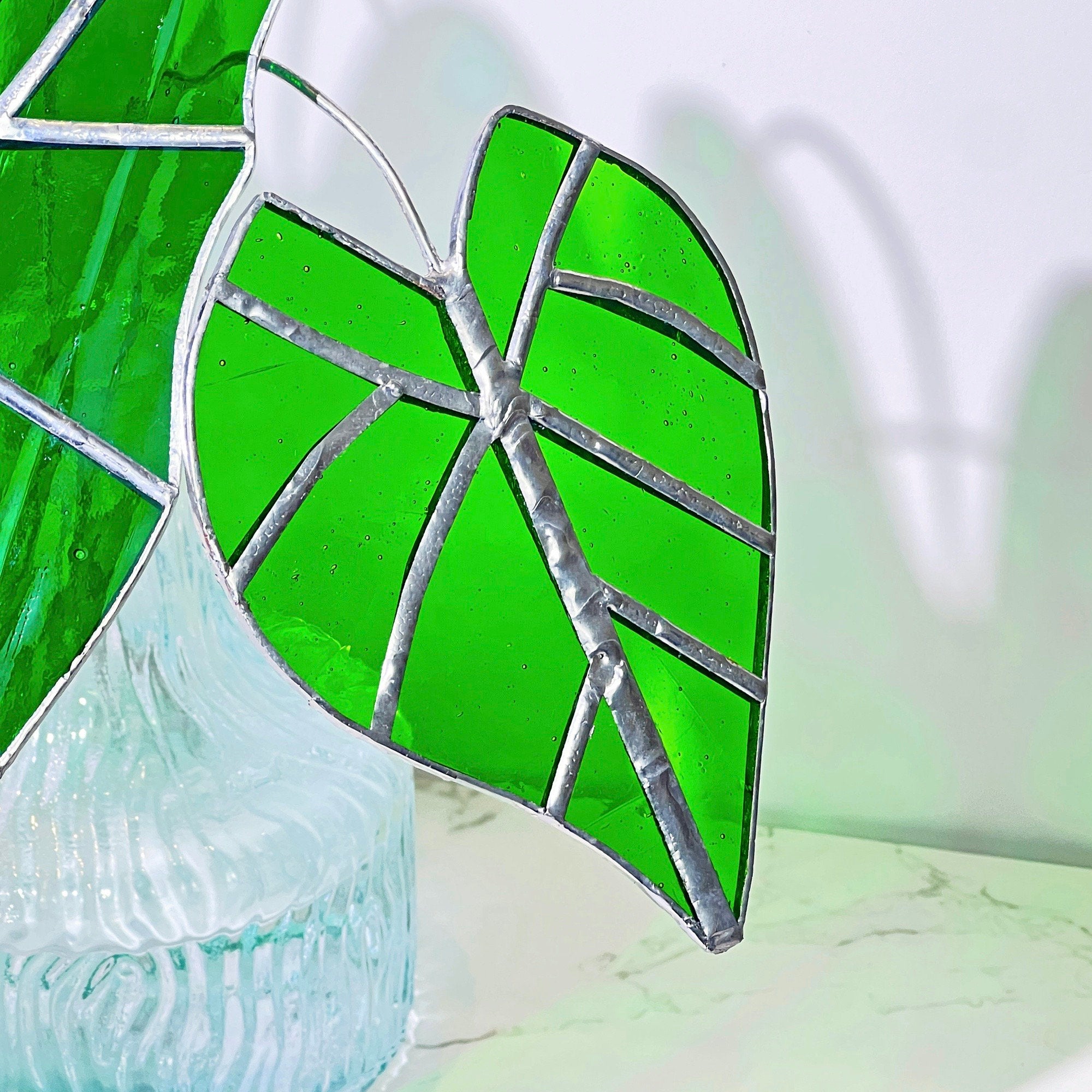 RainLine Alocasia Frydek Stained Glass Suncatcher Set of 3 Handmade Table Decor