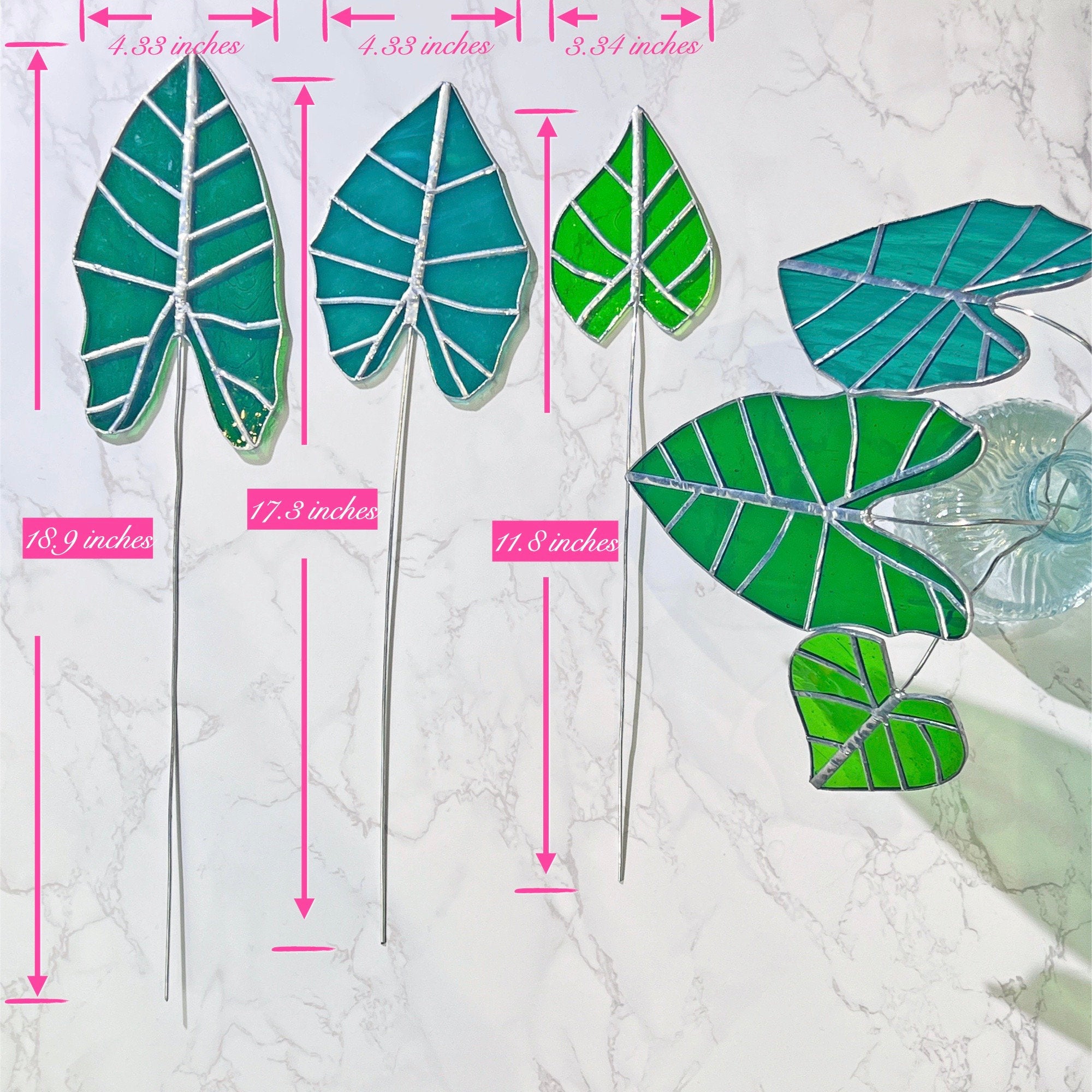 RainLine Alocasia Frydek Stained Glass Suncatcher Set of 3 Handmade Table Decor