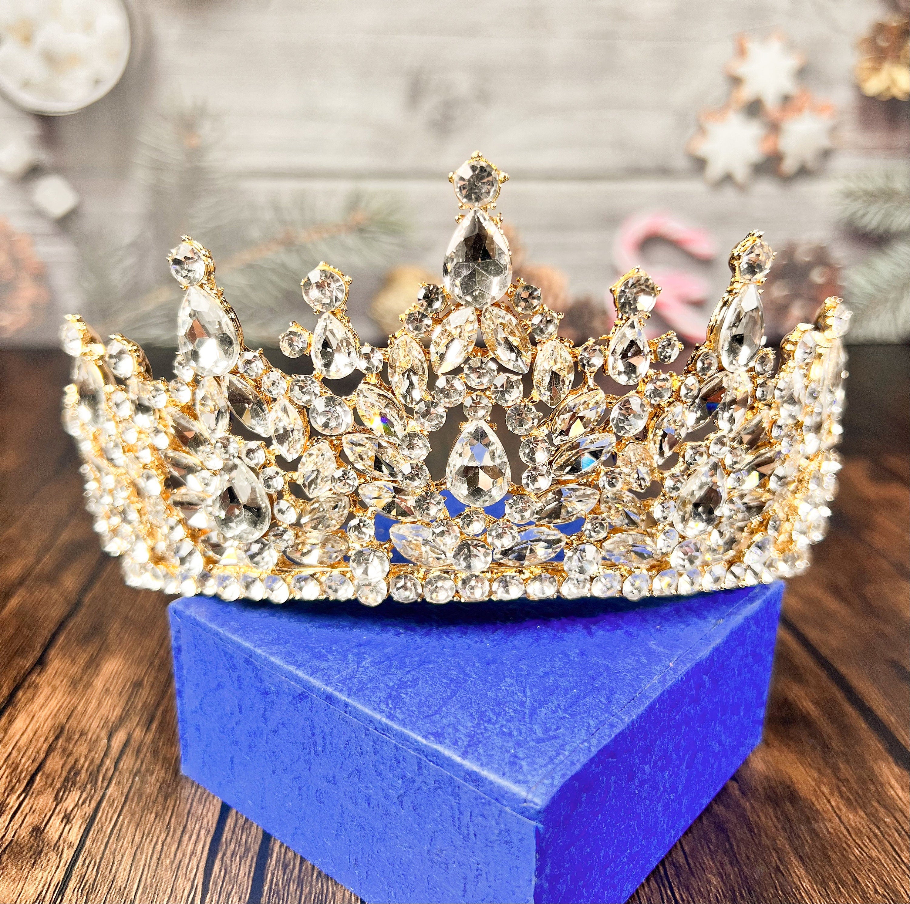 HappyJewelryWorld Gold Queen Crown Rhinestone Tiara
