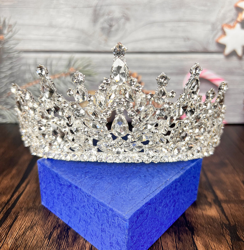 HappyJewelryWorld Queen Crown Silver Rhinestone Crystal Tiara