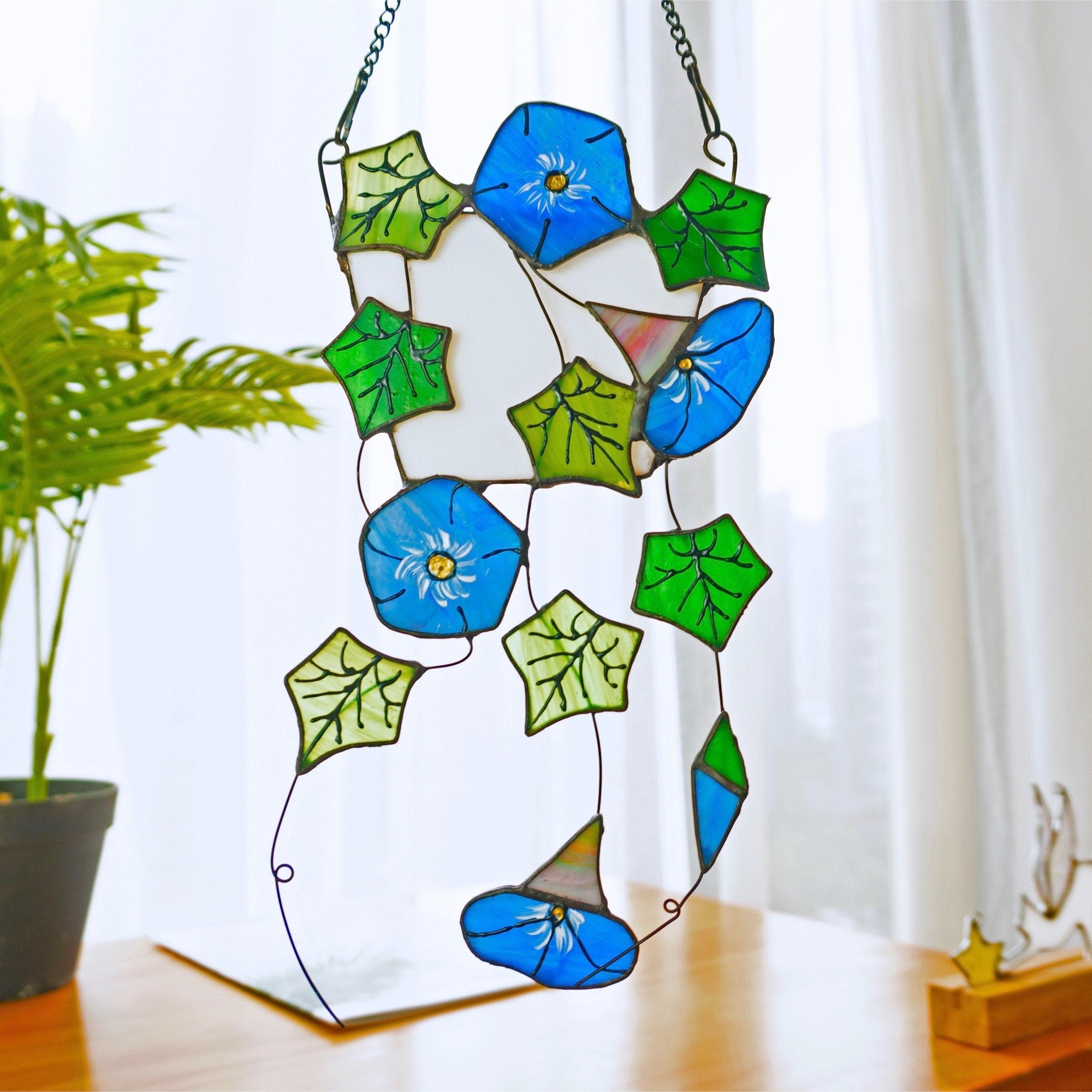 RainLine Morning Glory Ivy Leaves Stained Glass Suncatcher