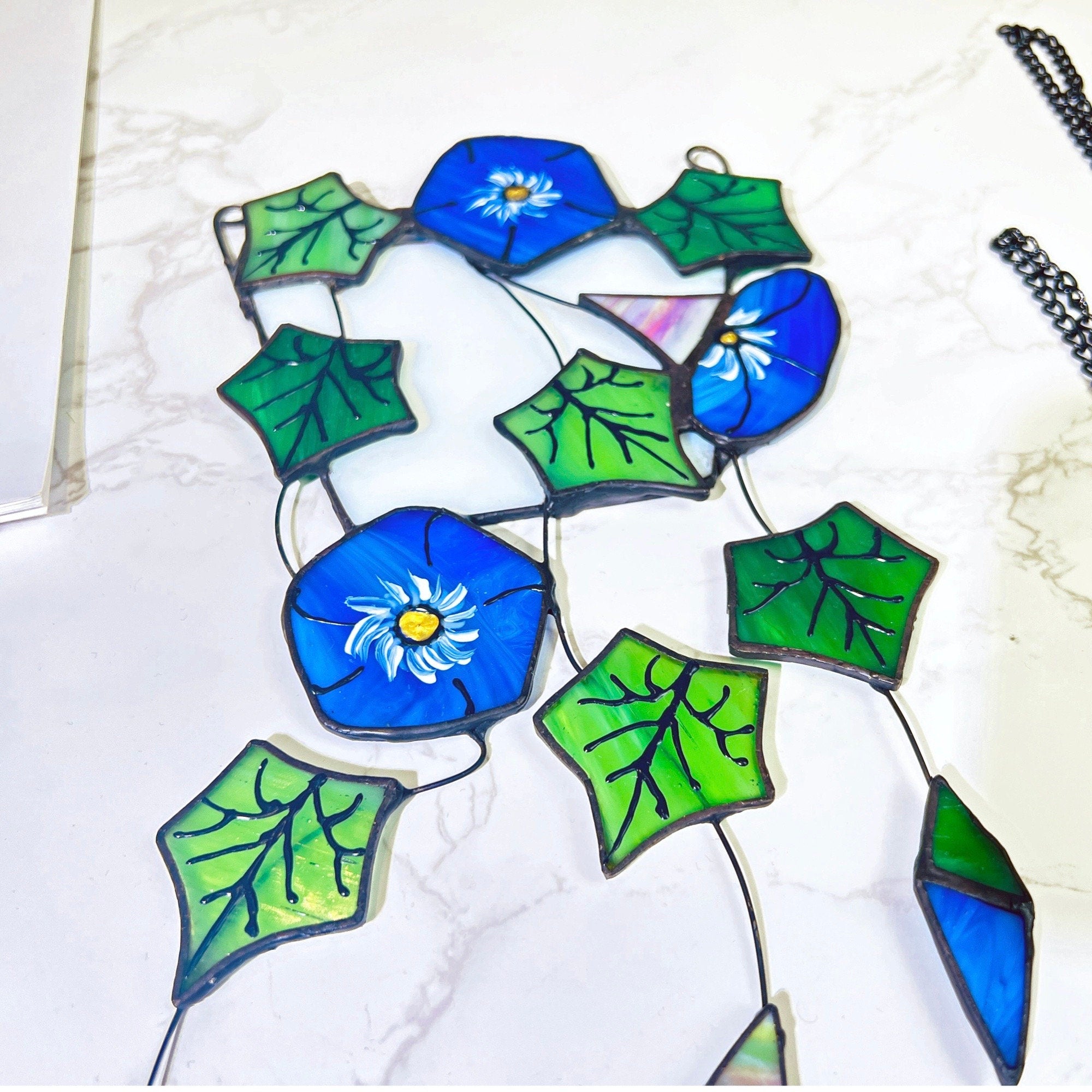RainLine Morning Glory Ivy Leaves Stained Glass Suncatcher