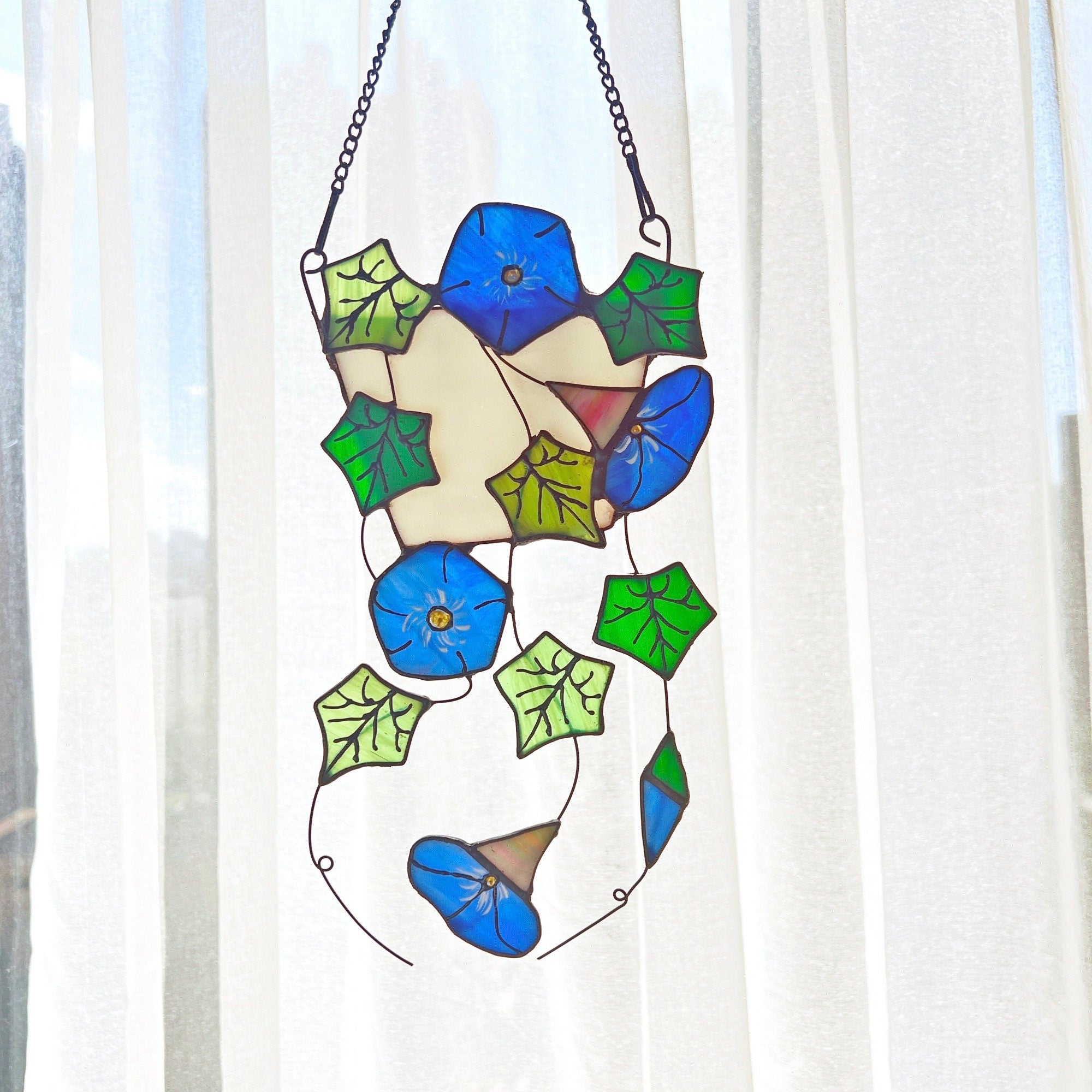 RainLine Morning Glory Ivy Leaves Stained Glass Suncatcher