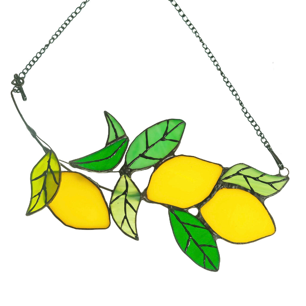 RainLine Handcrafted Lemon Branch Stained Glass Suncatcher 9.8in