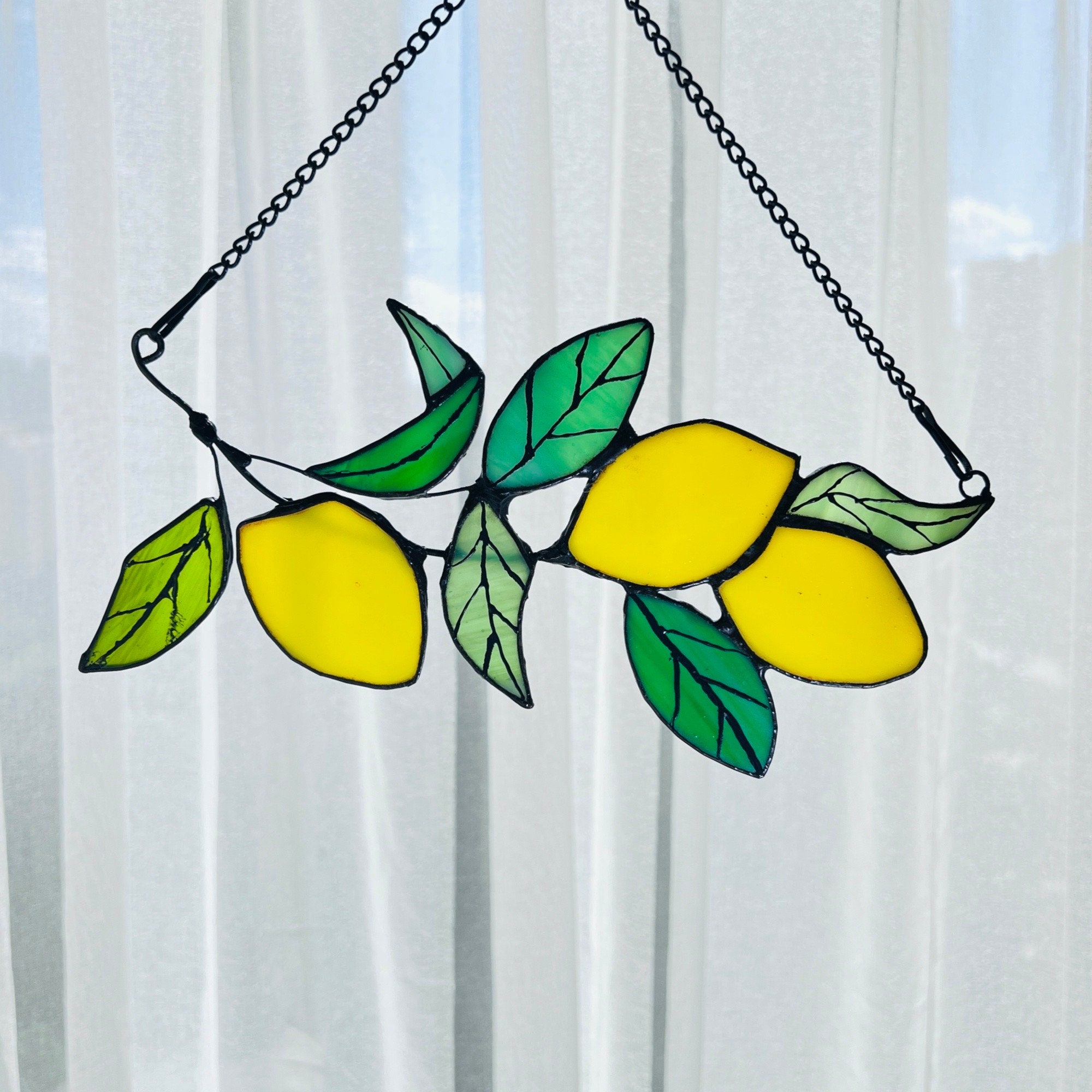 RainLine Lemon Branch Stained Glass Suncatcher 9.84in Window Hanging
