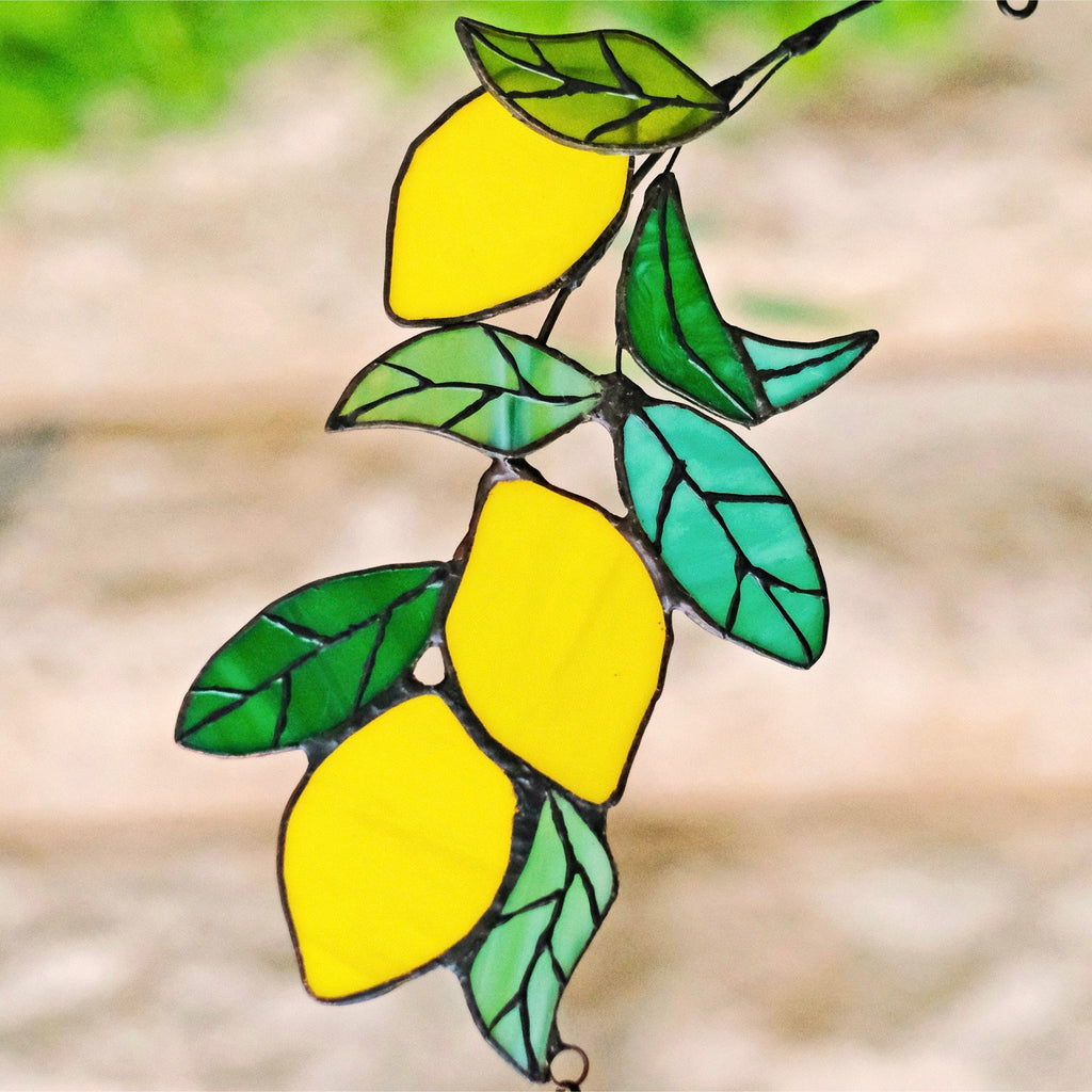 RainLine Lemon Branch Stained Glass Suncatcher 9.84in Window Hanging