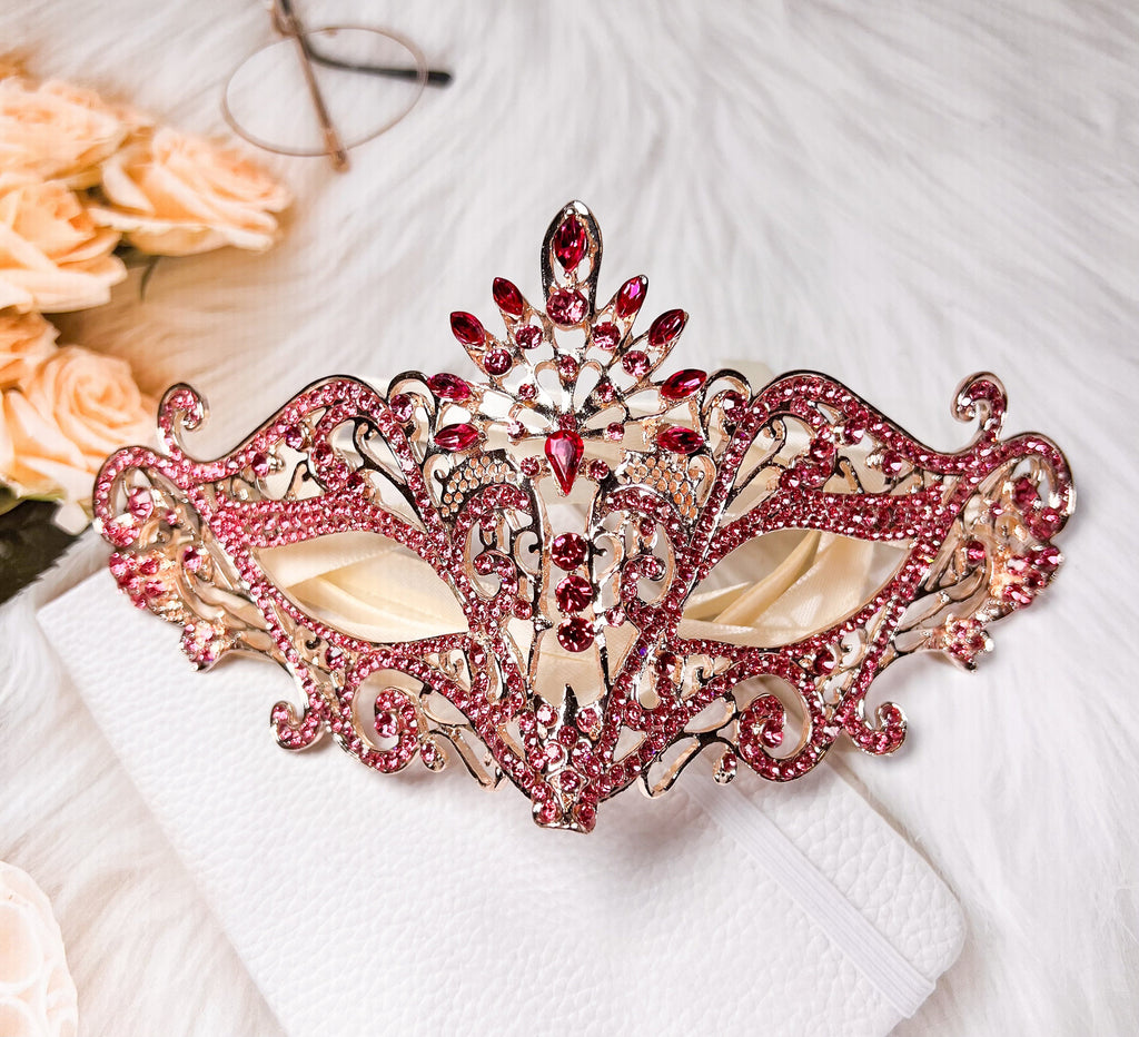 HappyJewelryWorld Masquerade Mask Luxury Pink Crystal Rhinestone Eye Mask