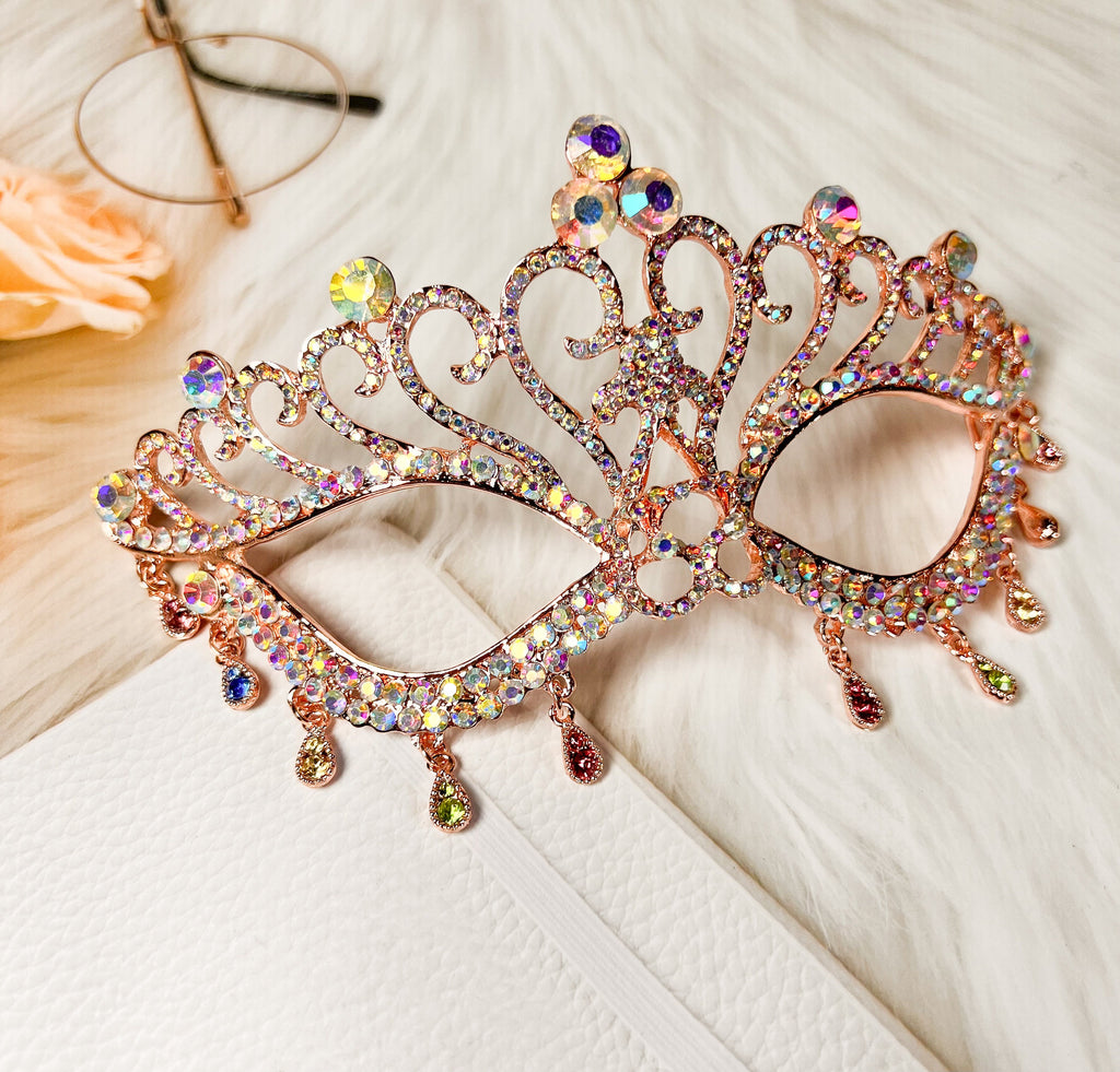 HappyJewelryWorld Venetian Masquerade Mask Rose Gold Rhinestone