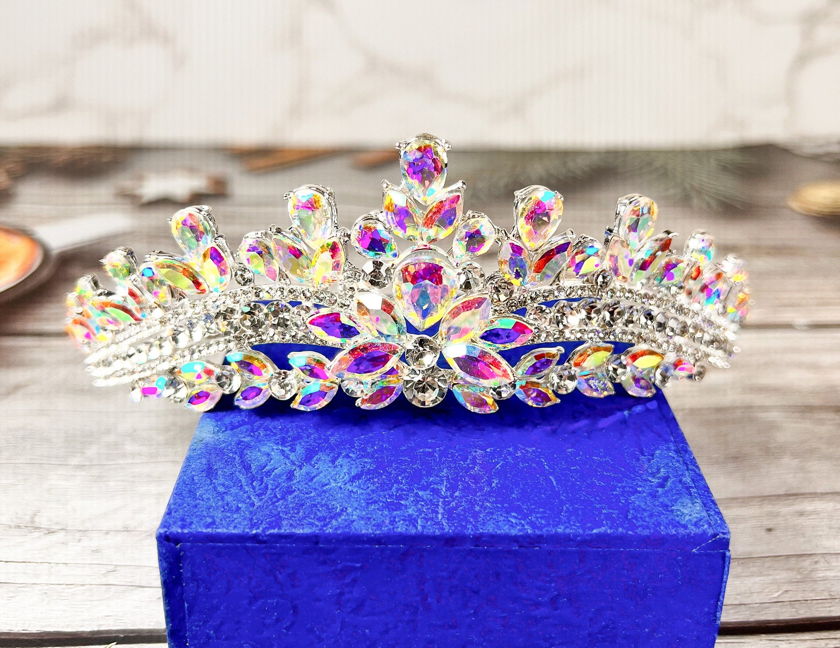HappyJewelryWorld Silver Wedding Tiara for Girls Crystal Rhinestone