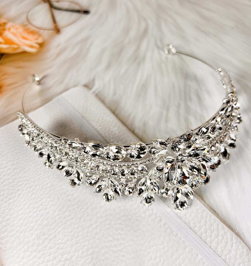 HappyJewelryWorld Silver Crystal Rhinestone Tiara Princess Crown Headband