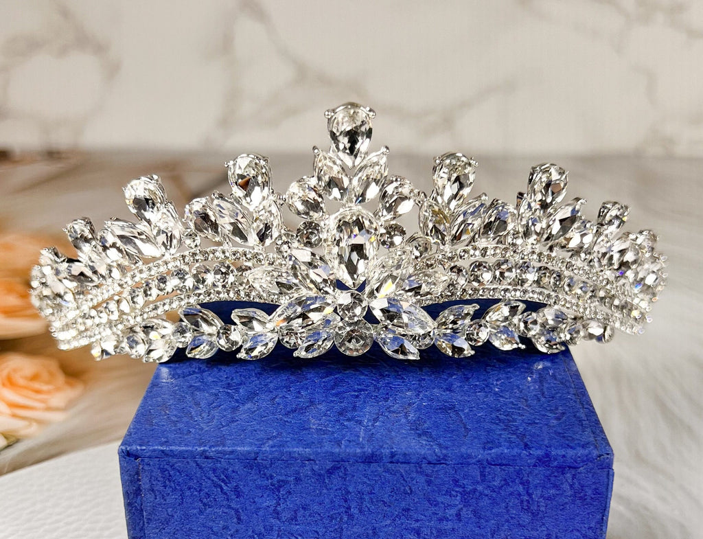 HappyJewelryWorld Silver Crystal Rhinestone Tiara Princess Crown Headband