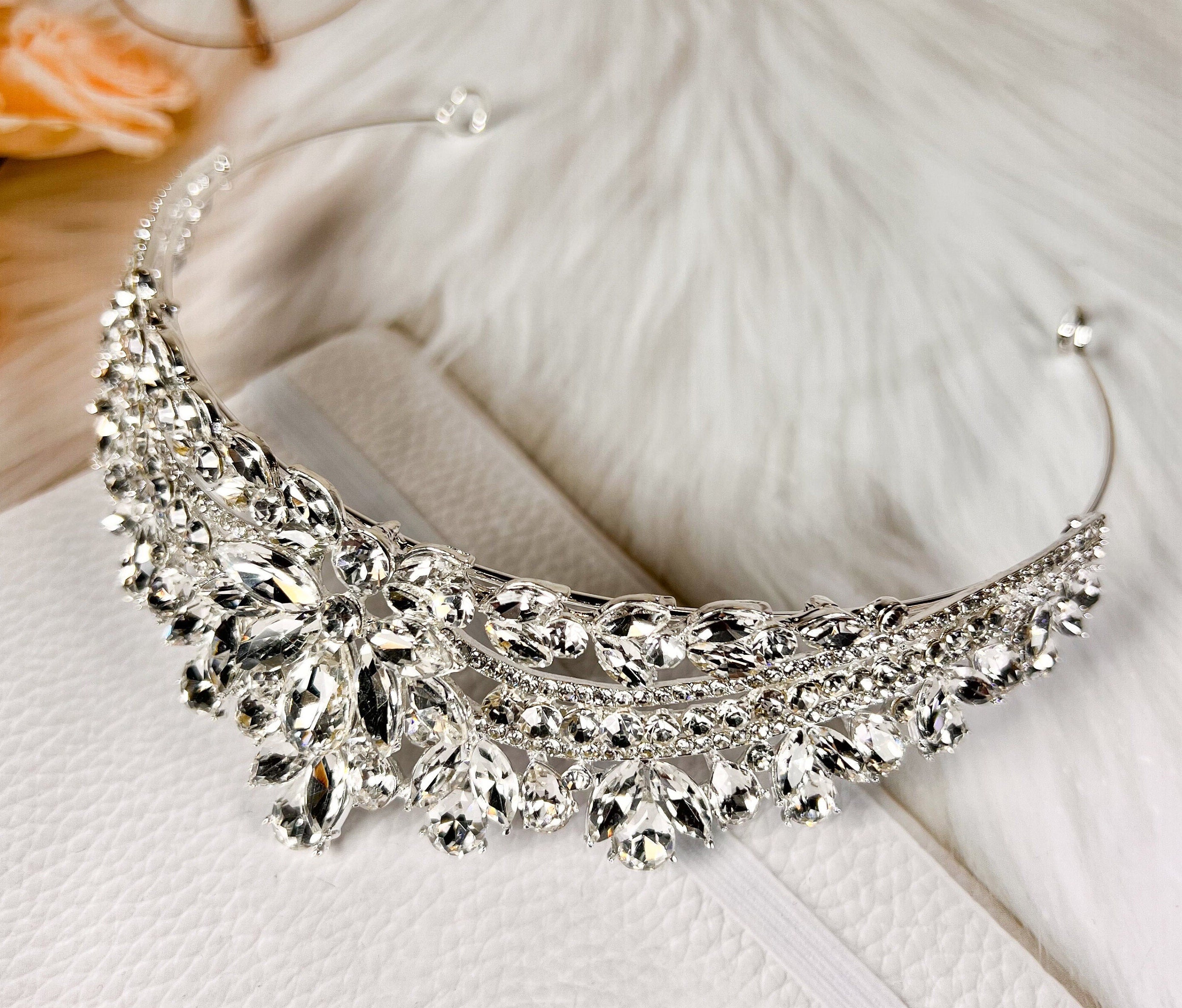 HappyJewelryWorld Silver Crystal Rhinestone Tiara Princess Crown Headband