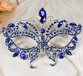 HappyJewelryWorld Butterfly Blue Silver Rhinestone Masquerade Mask
