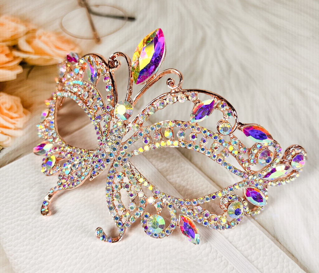 HappyJewelryWorld Butterfly Crystal Masquerade Mask Gold Rhinestone