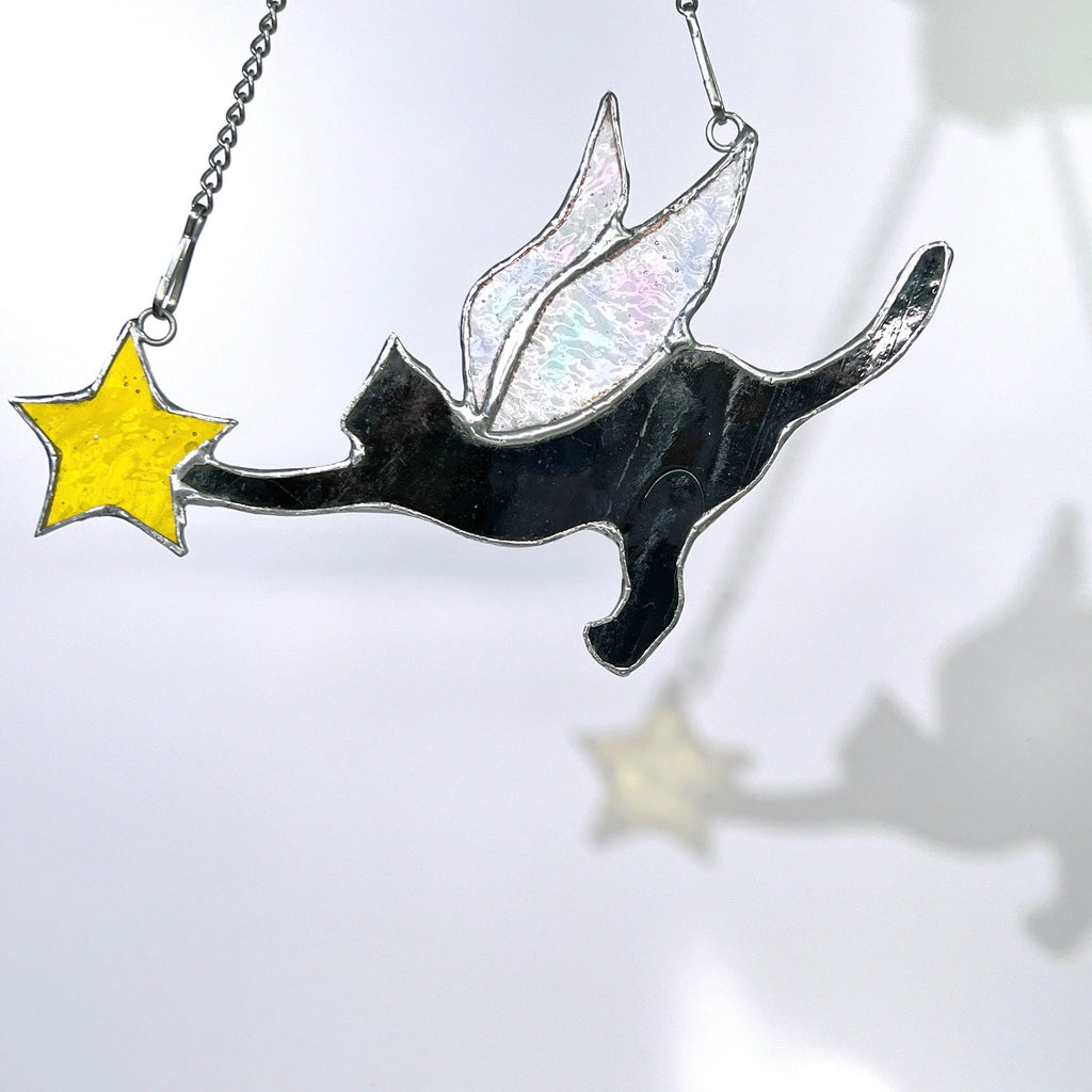 RainLine Angel Cat Stained Glass Suncatcher Lamp Iridescent Wings