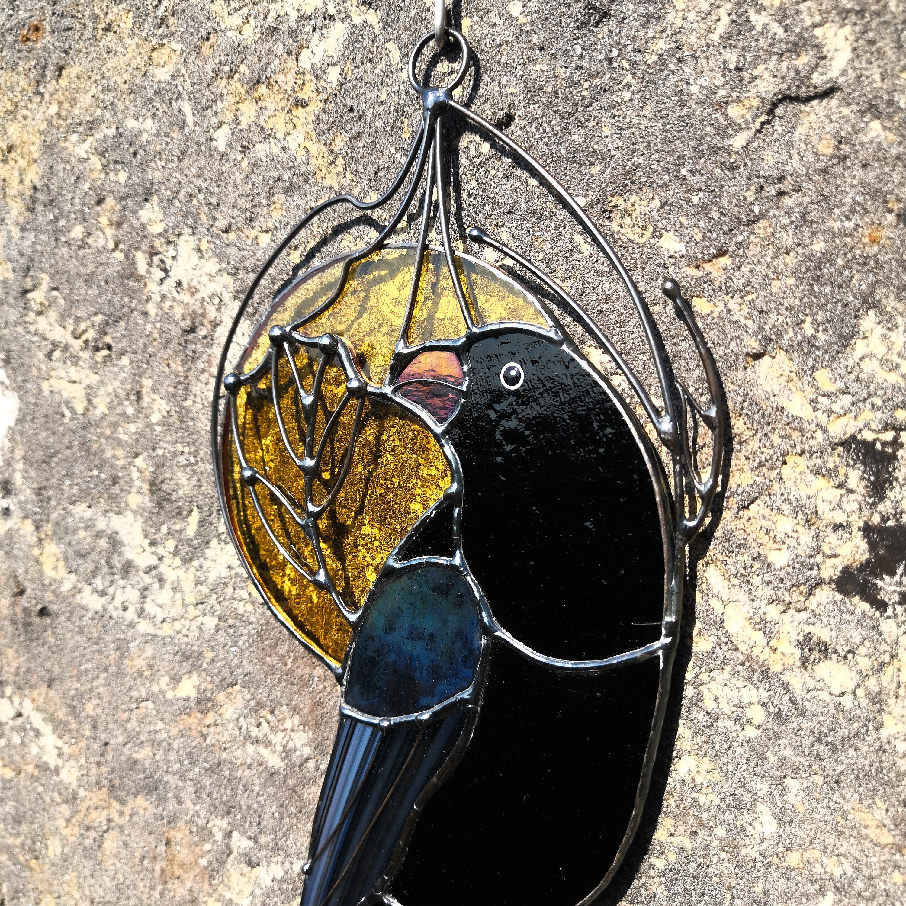 SunStainedGlassUA Raven Moon Stained Glass Suncatcher Window Hanging