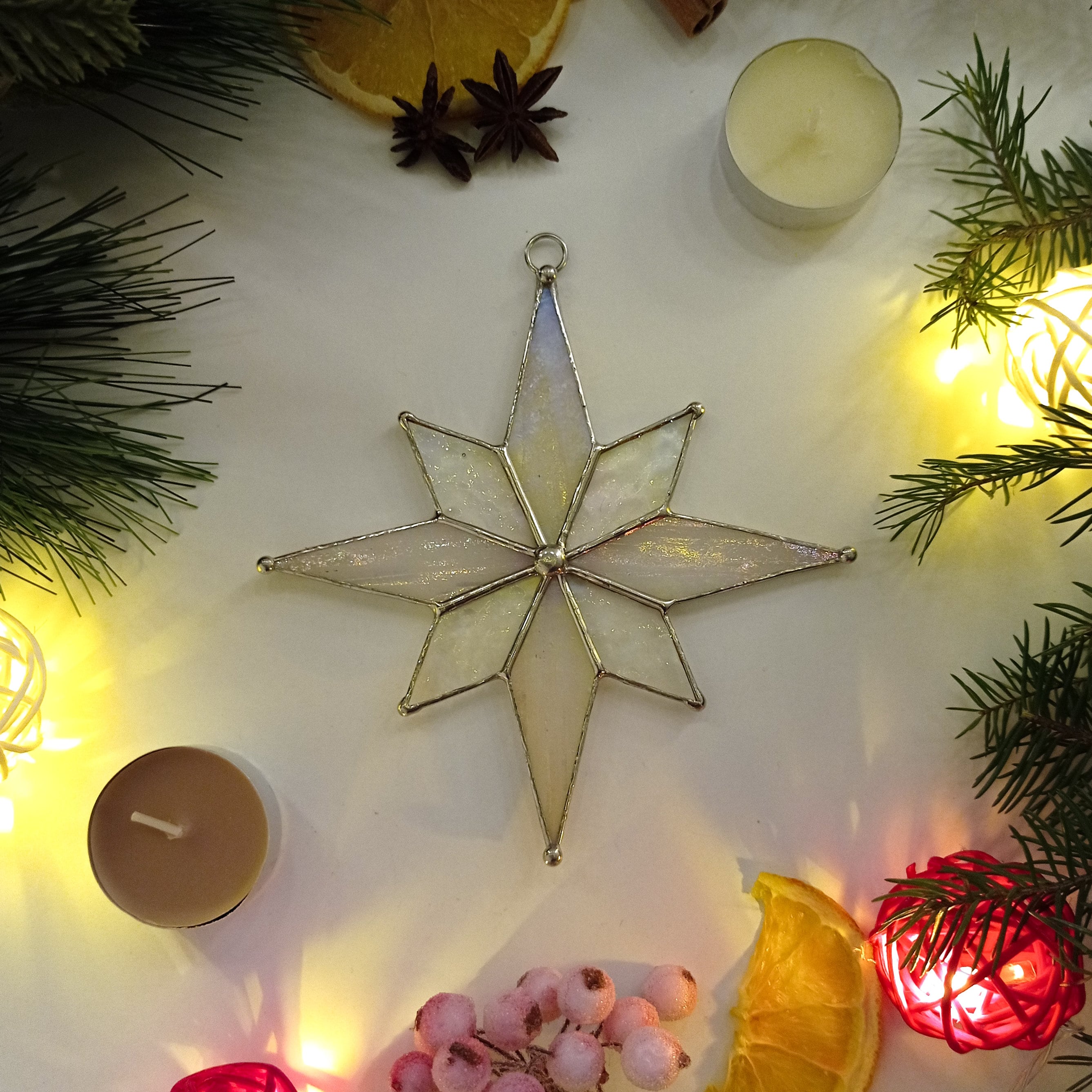 SunStainedGlassUA Christmas Star Stained Glass Suncatcher Window Hanging