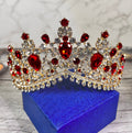 HappyJewelryWorld Luxury Bridal Red Tiara Ruby Crystal Gold Crown