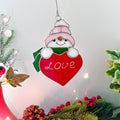 Snowman With a Heart Suncatcher Stained Glass Window Hanging Christmas Decor