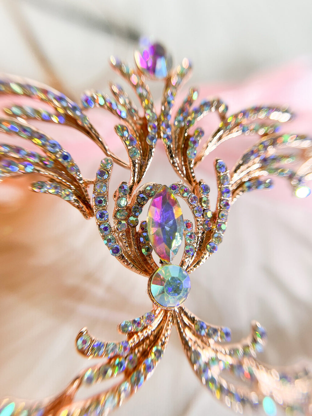 HappyJewelryWorld Rose Gold AB Crystal Venetian Masquerade Mask