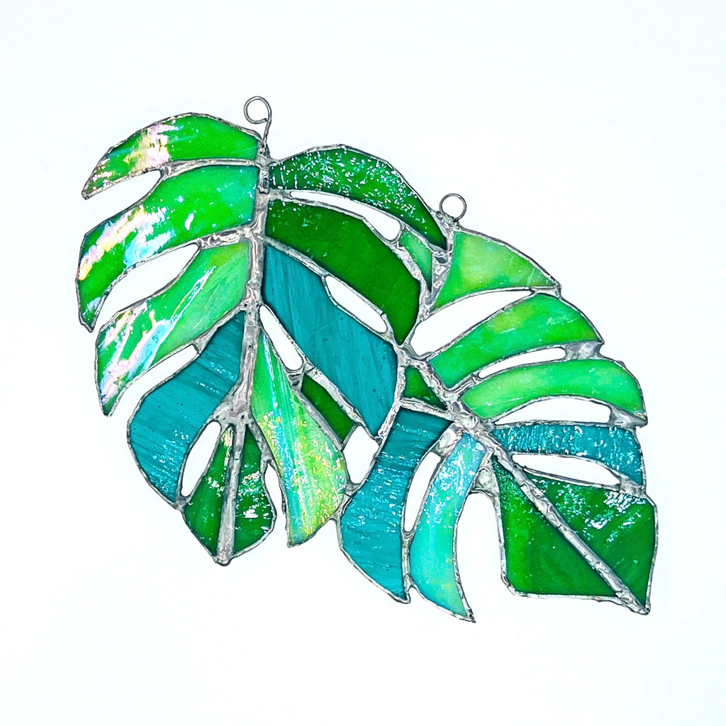RainLine Monstera Leaves Stained Glass Suncatcher Iridescent Window Hanging Decor