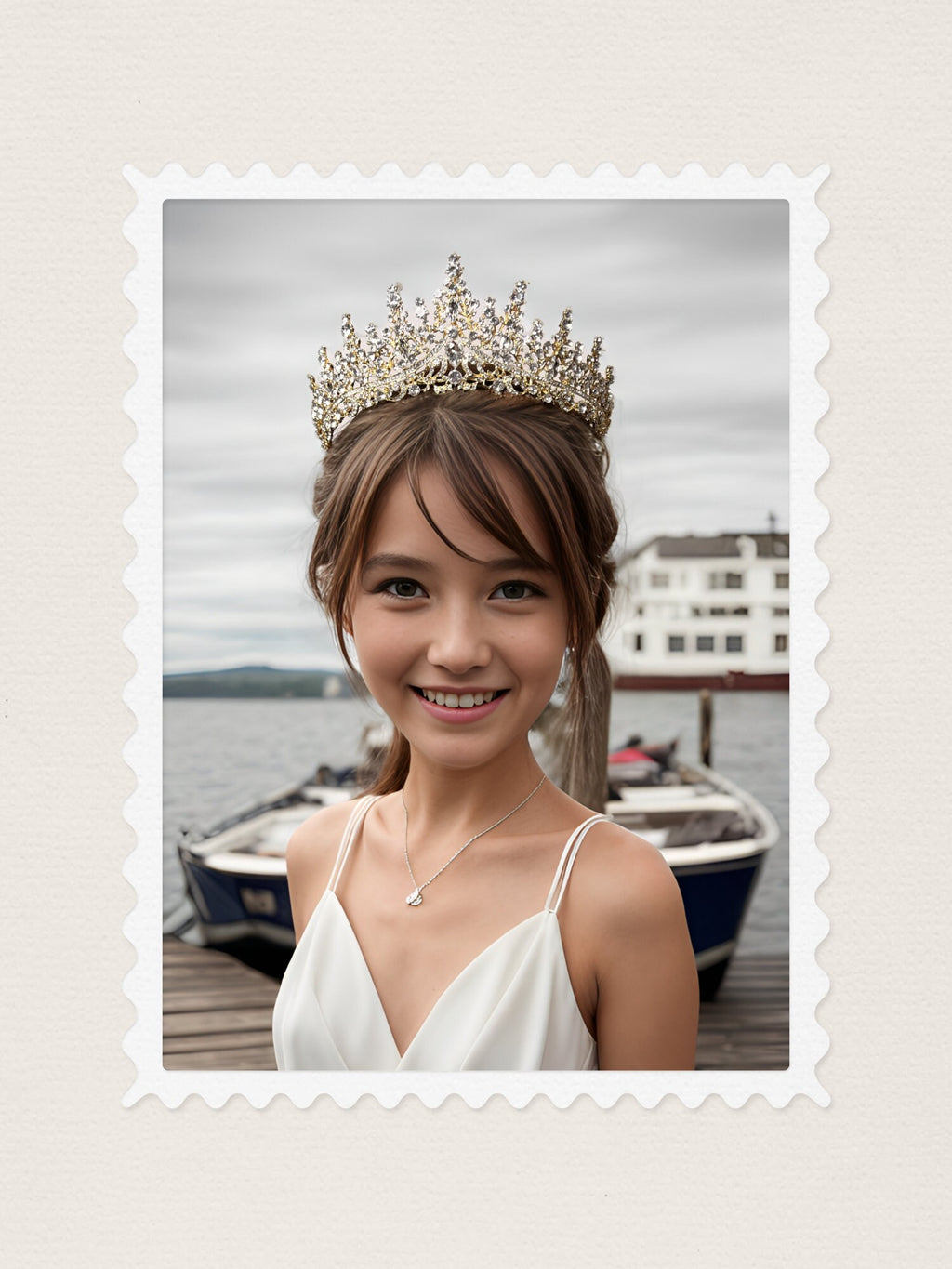 Gold Rhinestone Queen Crown Royal Wedding Tiara with Crystal Gems