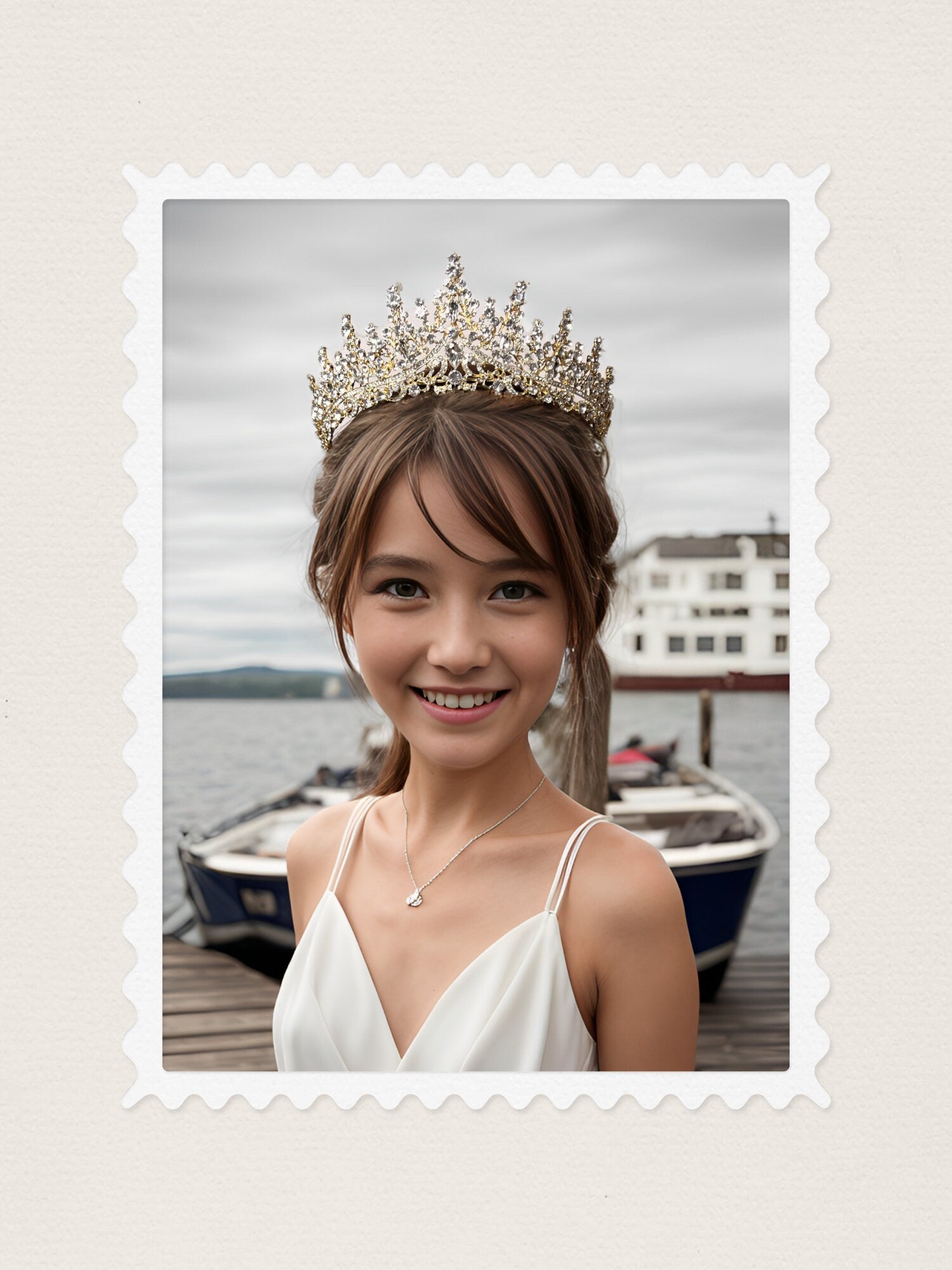 Gold Rhinestone Queen Crown Royal Wedding Tiara with Crystal Gems
