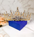 Gold Rhinestone Queen Crown Royal Wedding Tiara with Crystal Gems