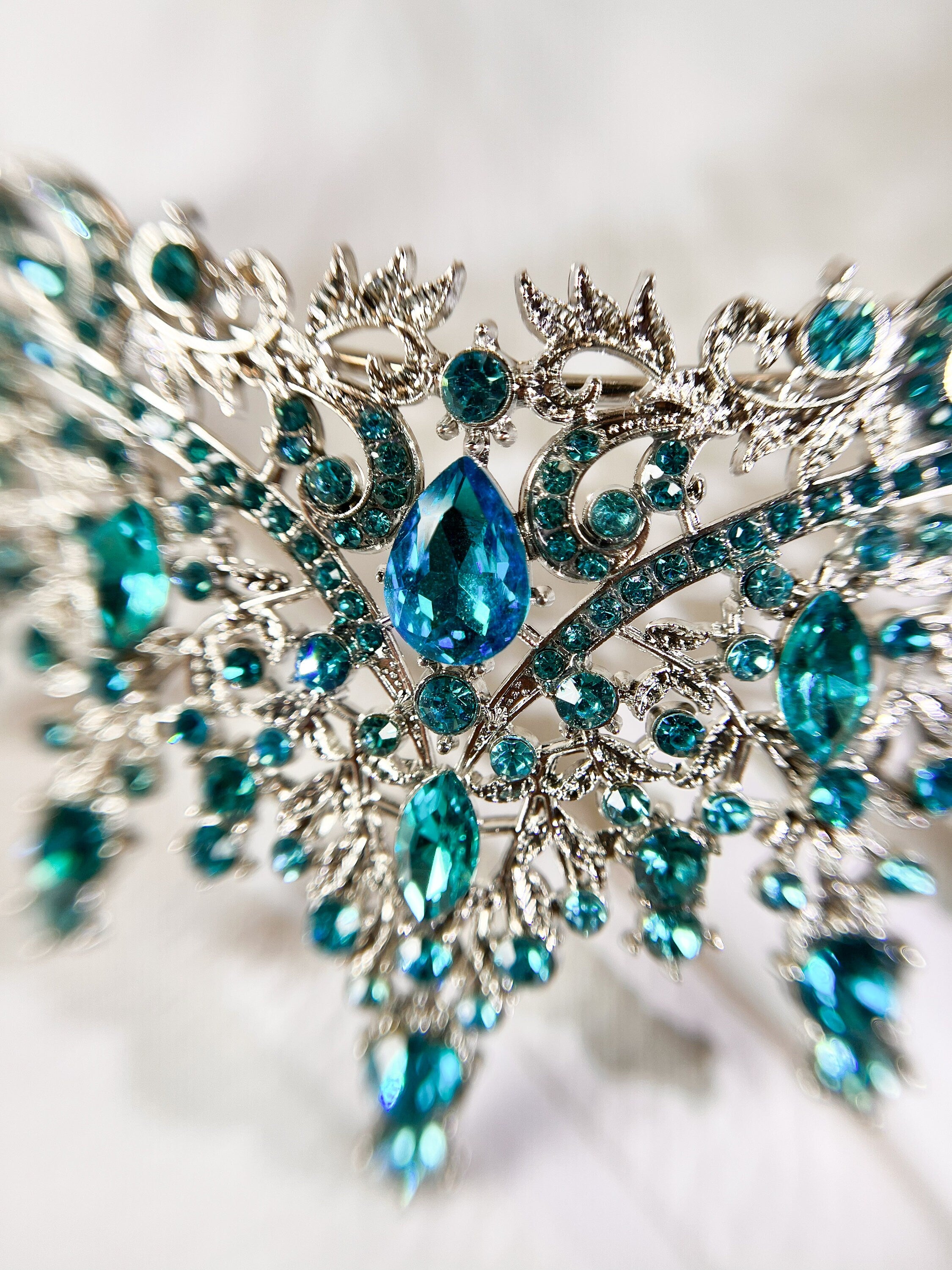 Ocean Blue Rhinestone Crystal Gemstone Tiara Queen Bridal Crown