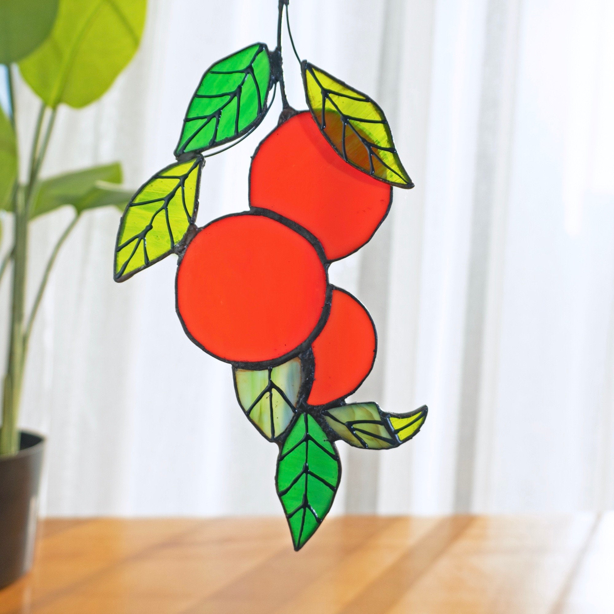 RainLine Orange Branch Stained Glass Sun Catcher 9.44in Hanging Suncatcher