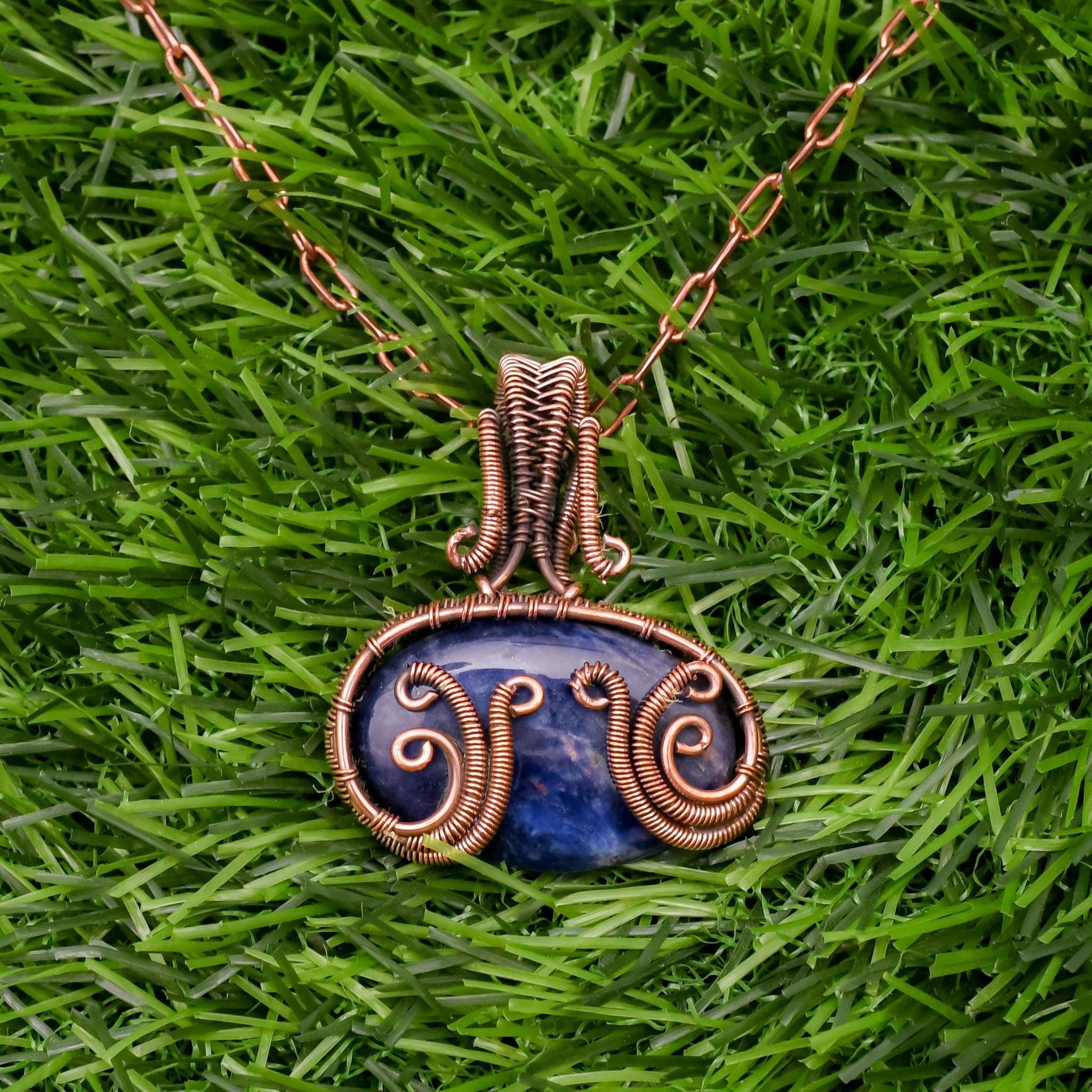 Handmade Sodalite Pendant Necklace: Copper Wire Wrapped Gemstone Jewelry